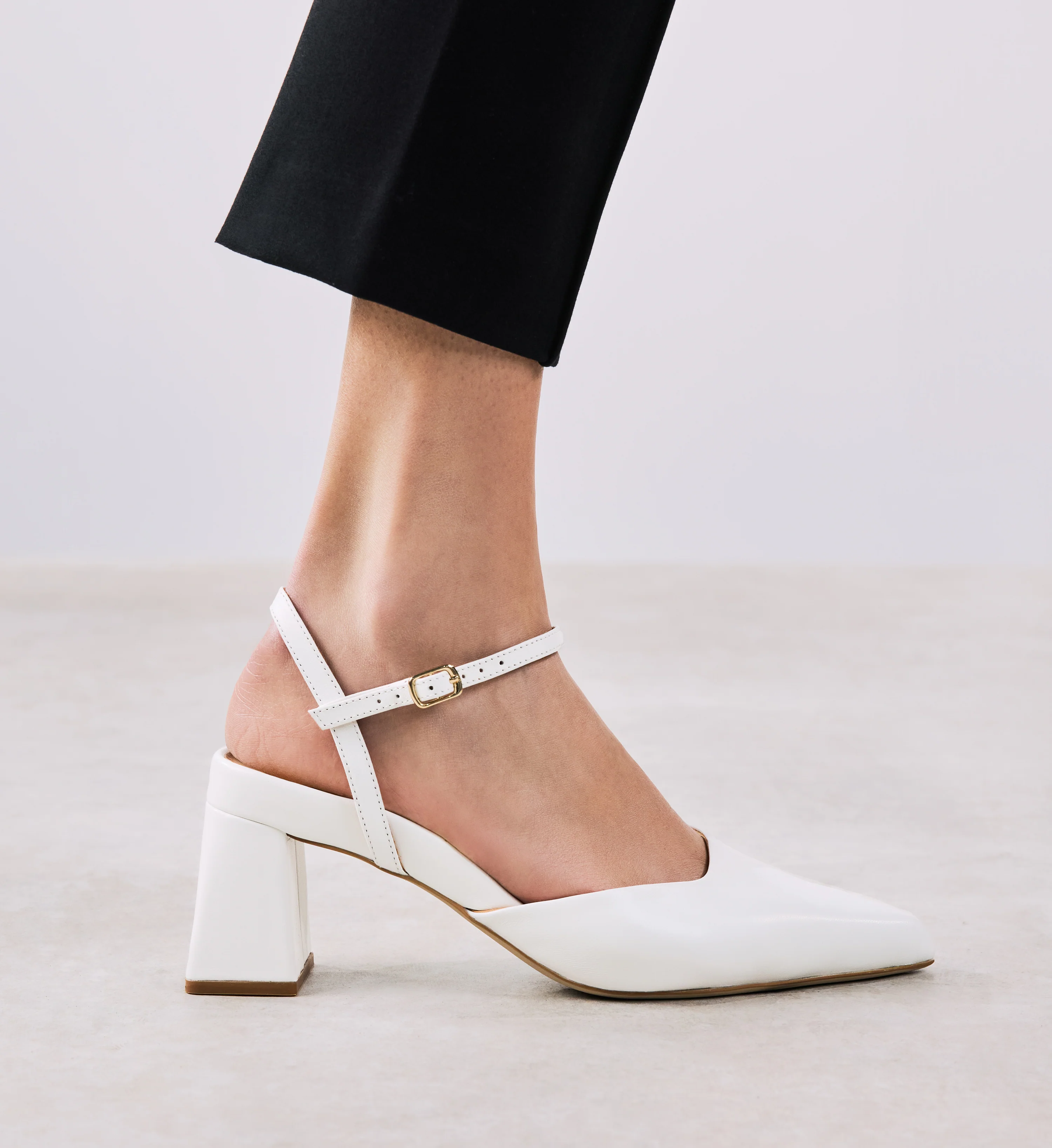 Calandra White Leather Closed Toe Heels