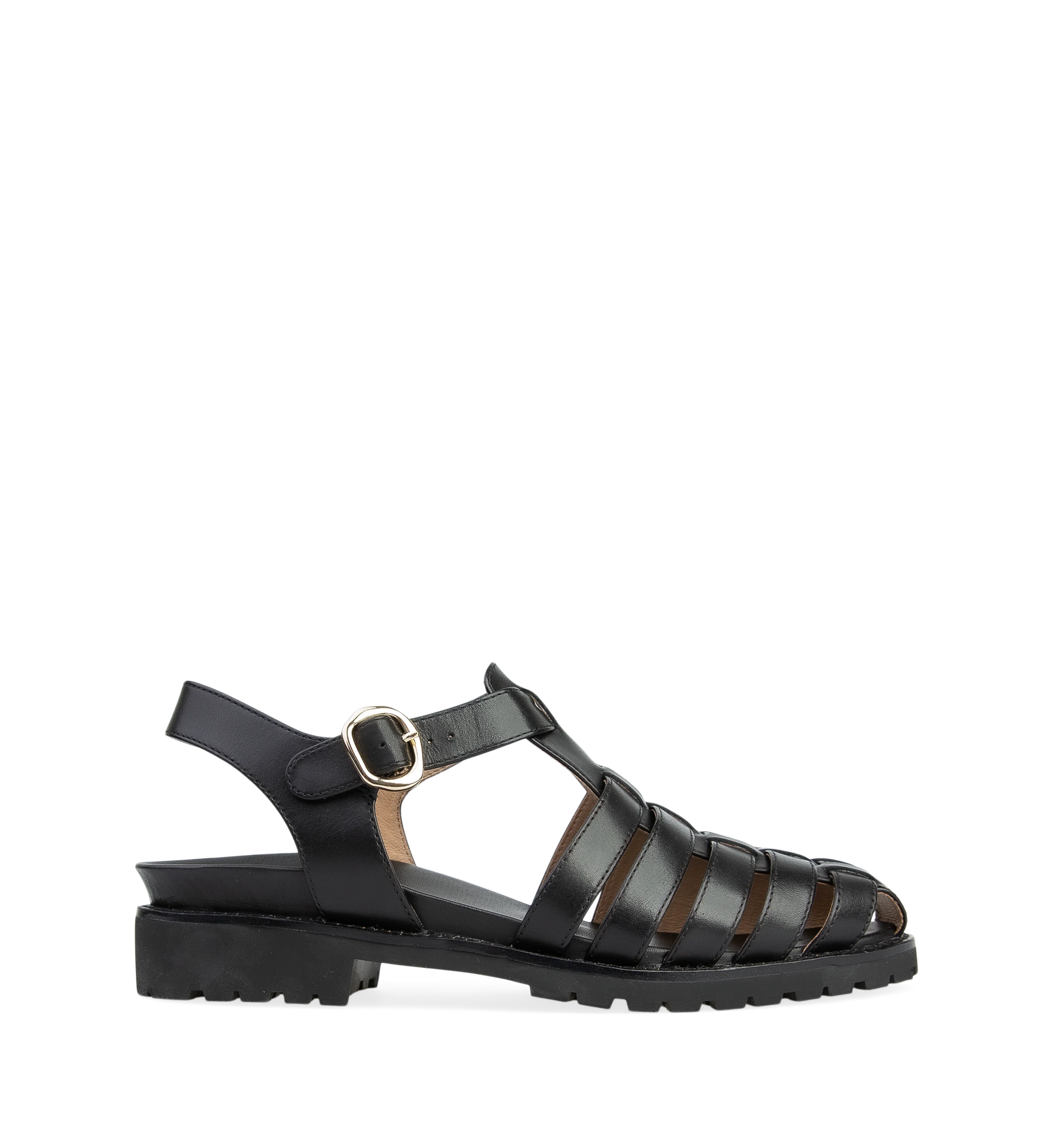Bittern Black Leather Flat Sandals