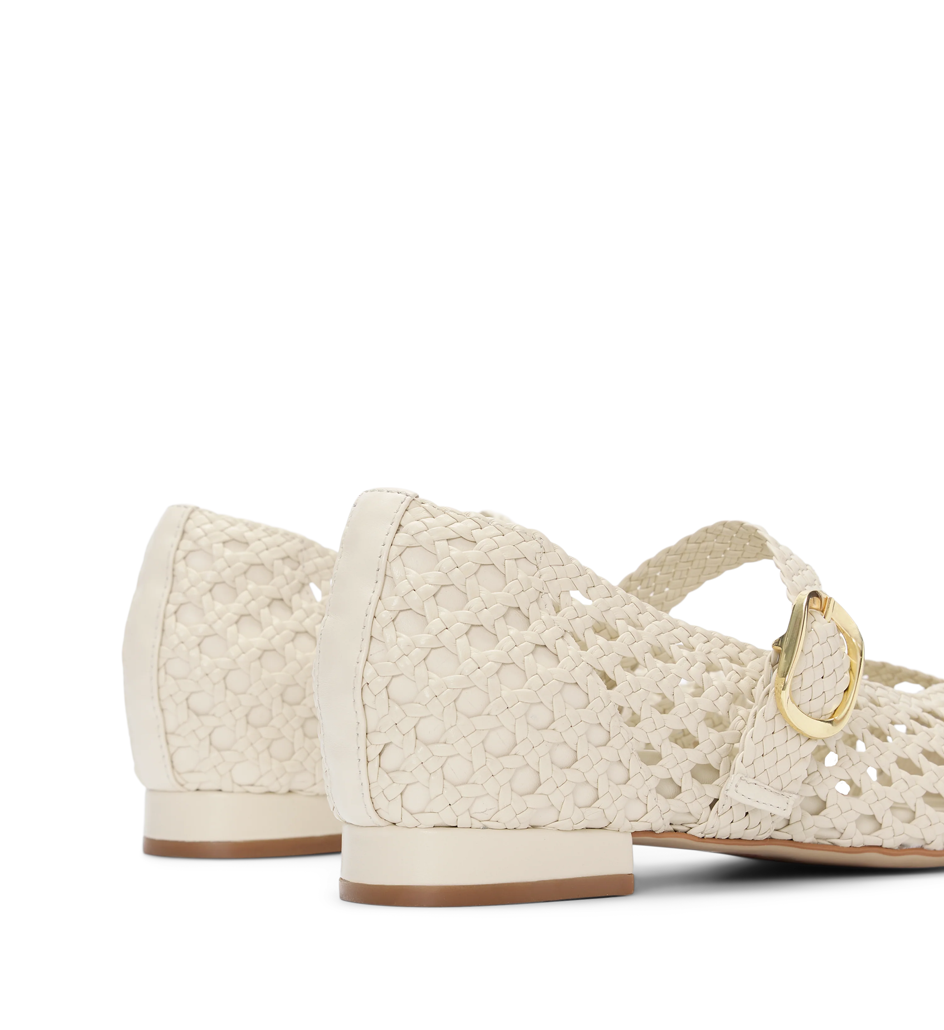 Forktail Ecru Woven Leather Ballet Flats