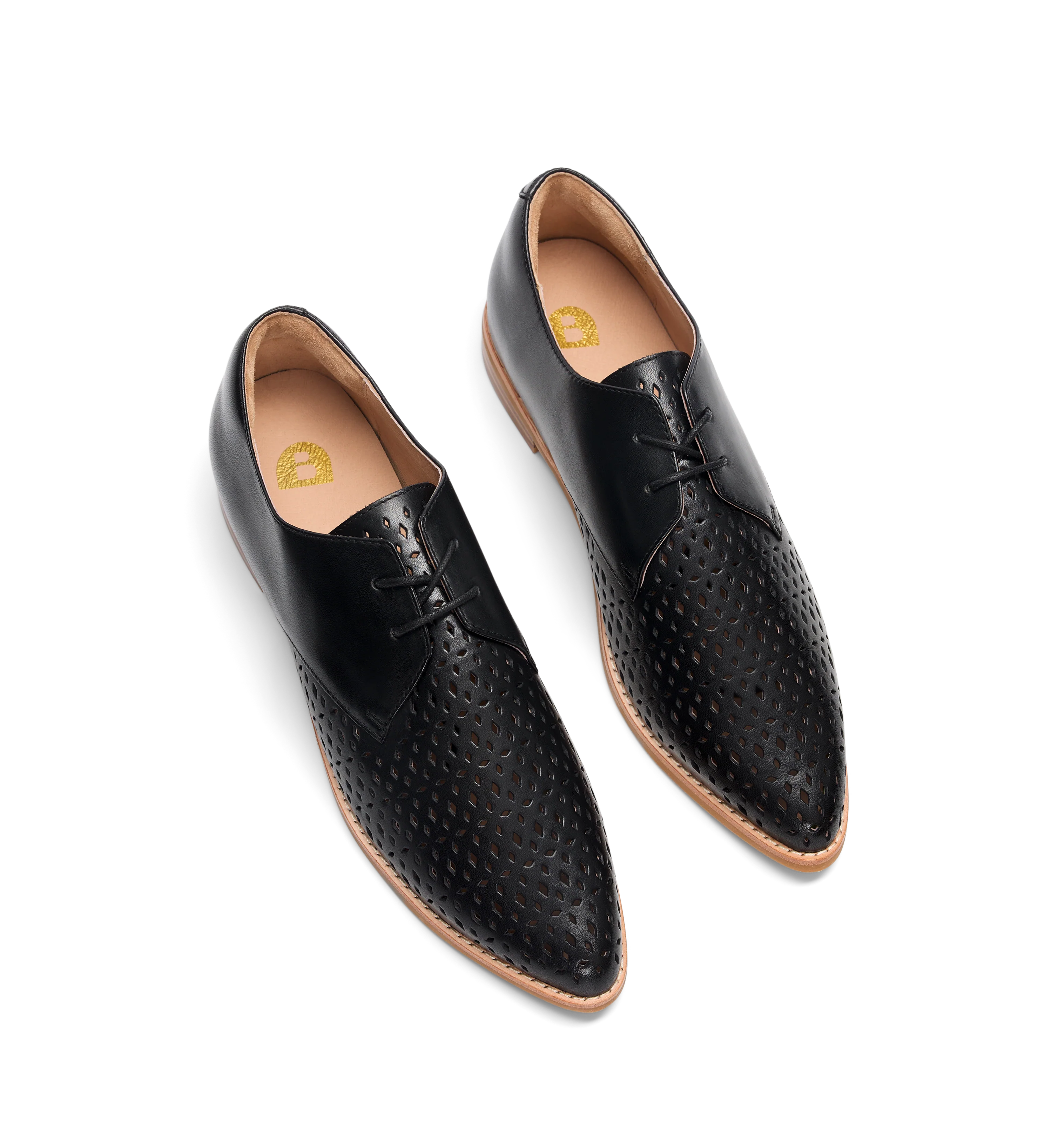 Agami Black Leather Lace Up Flats