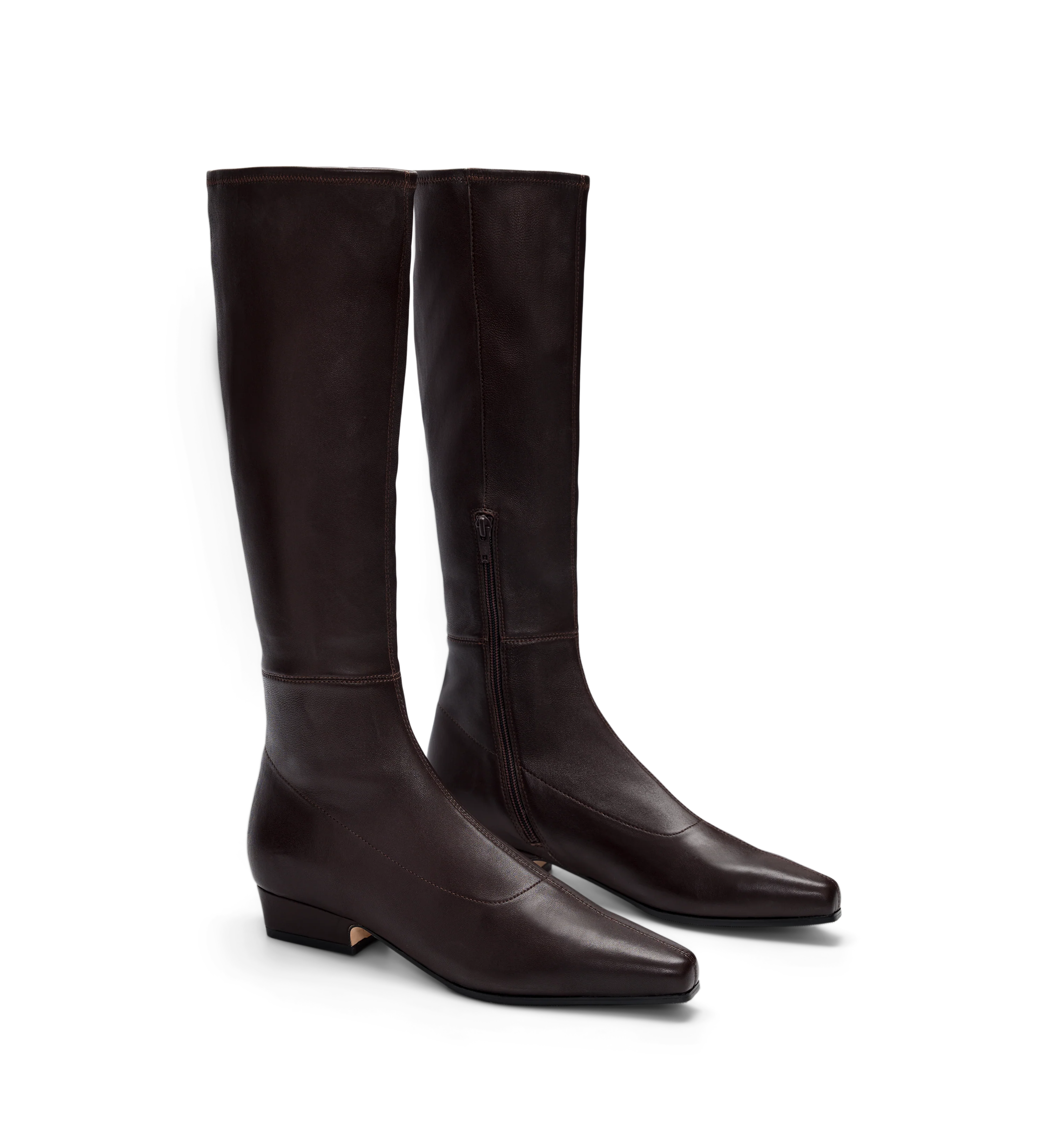 Remiz Chocolate Brown Stretch Leather Knee High Boots