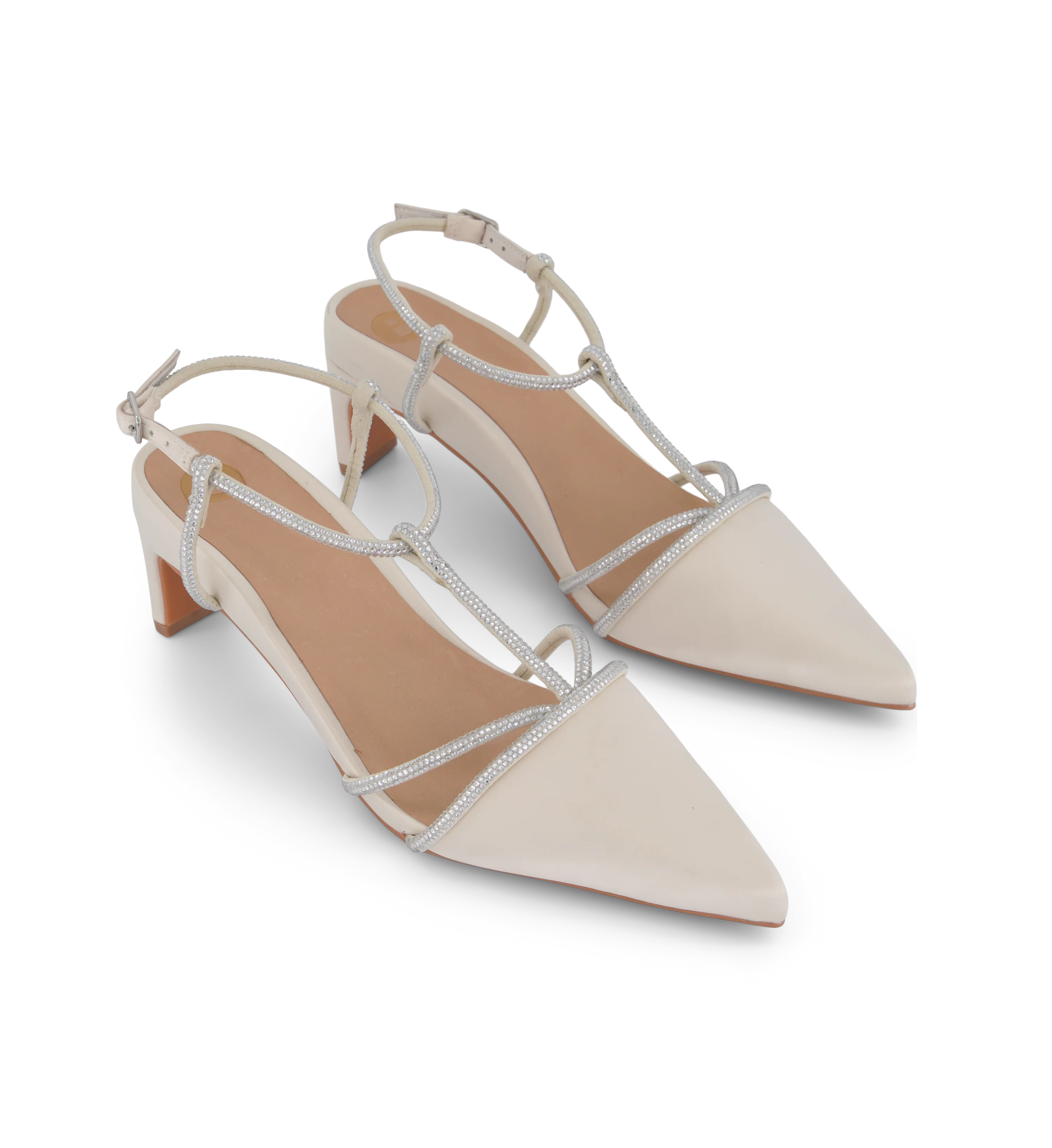 Veery Ivory Satin Low Heels