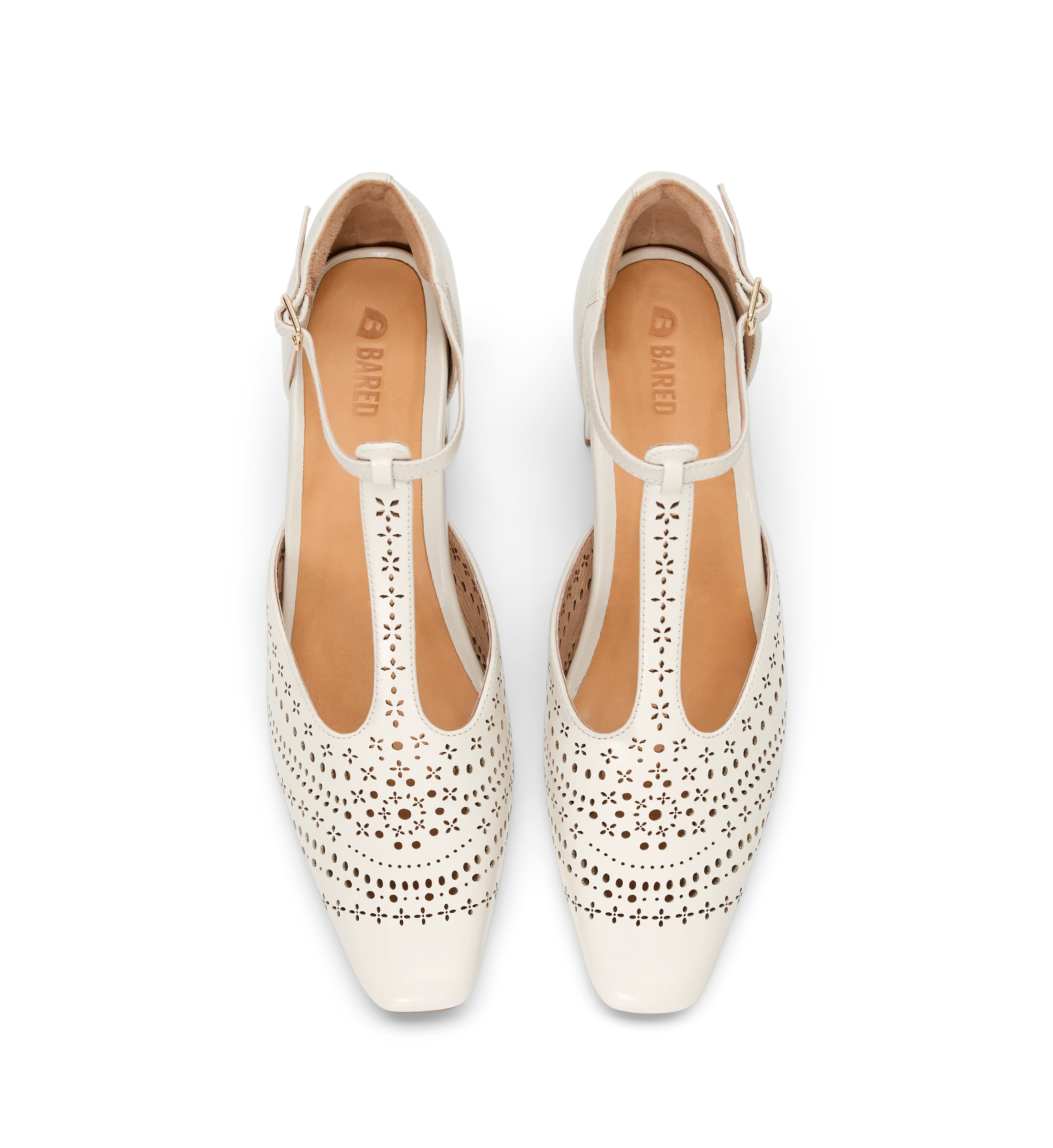 Grosbeak Ecru Leather & Brogue Detail Low Heels