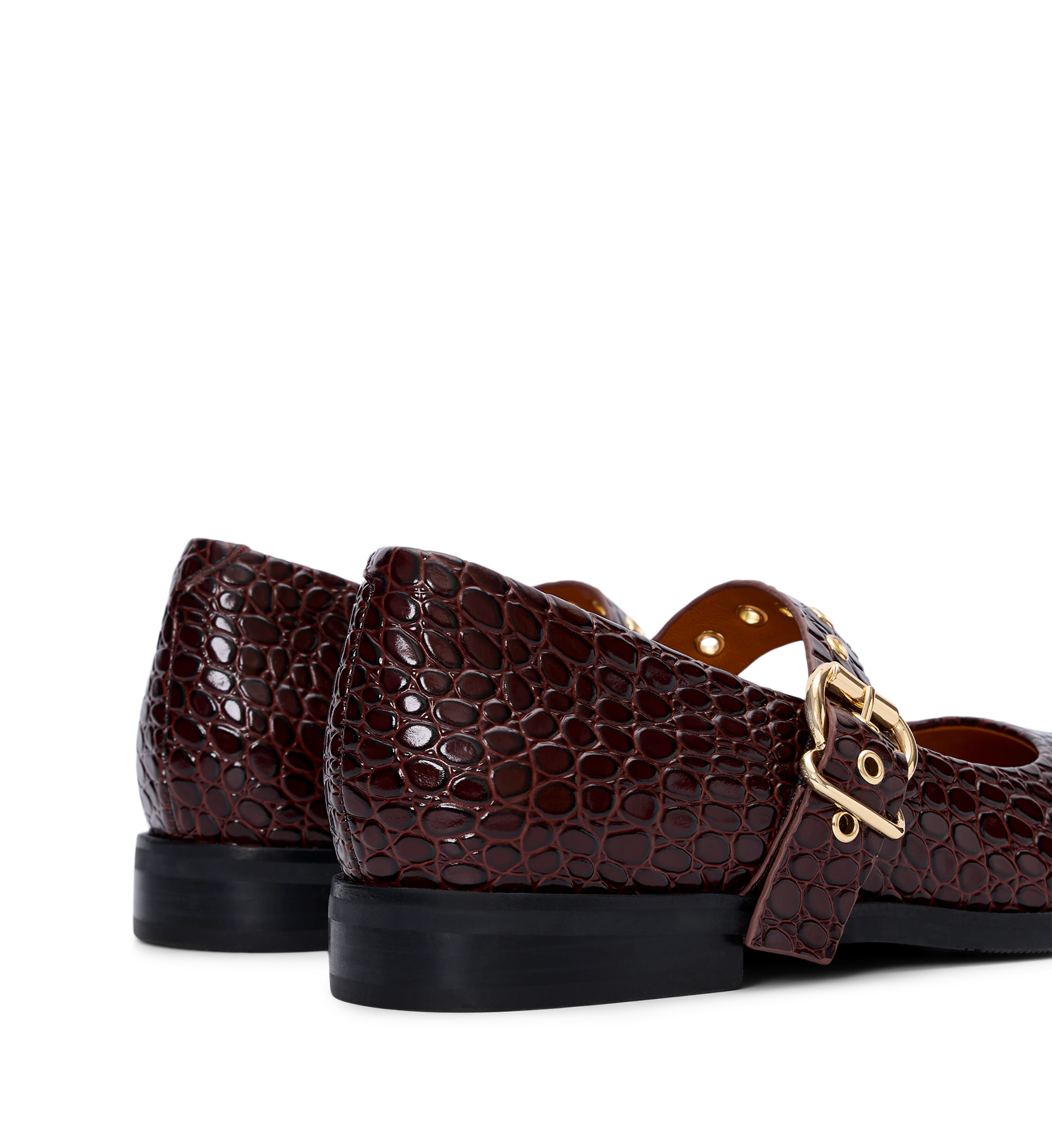 Dotterel Mahogany Brown Croc Emboss Leather Ballet Flats