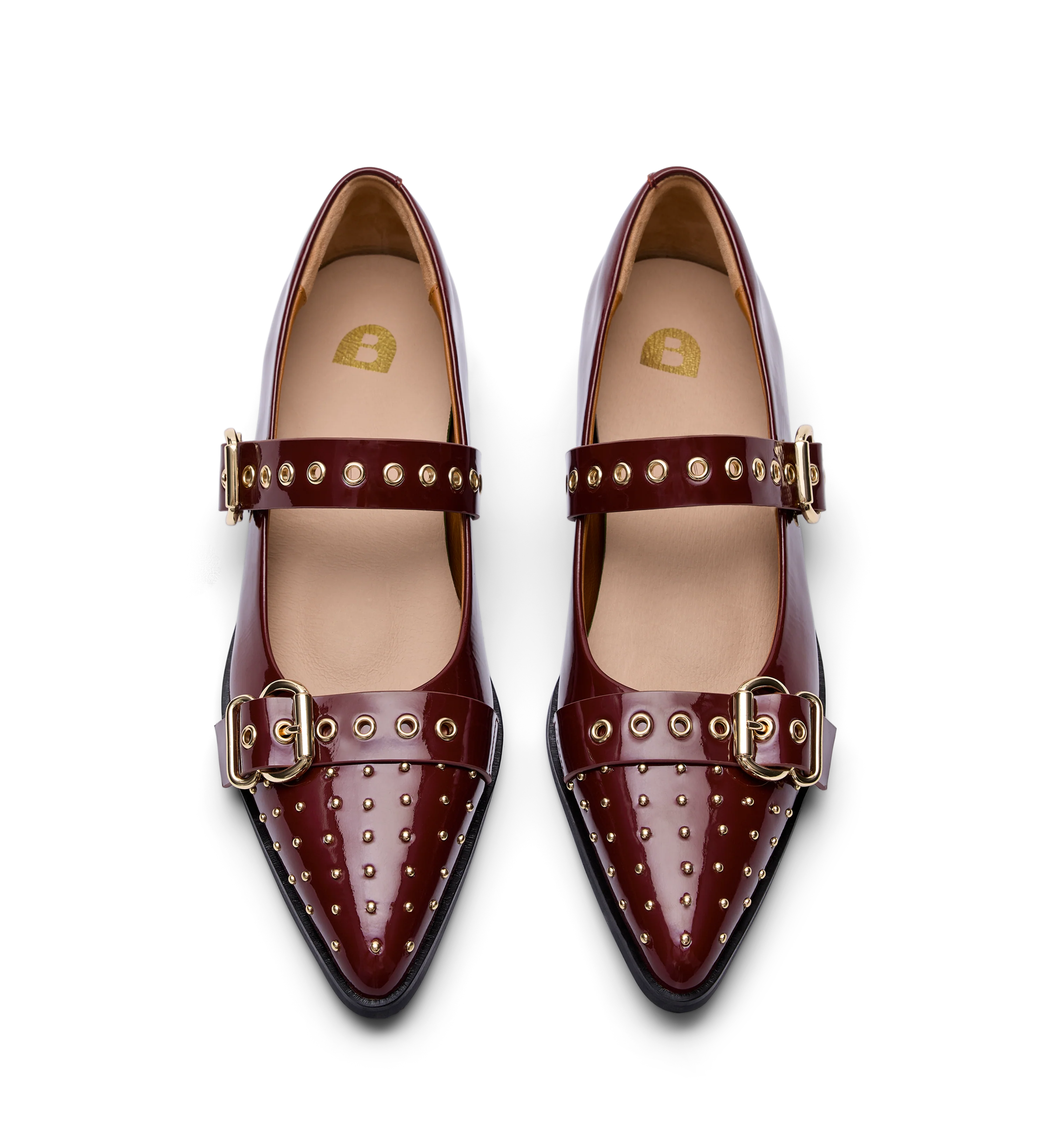 Rissa Dark Cherry Red Patent Leather & Hardware Flats