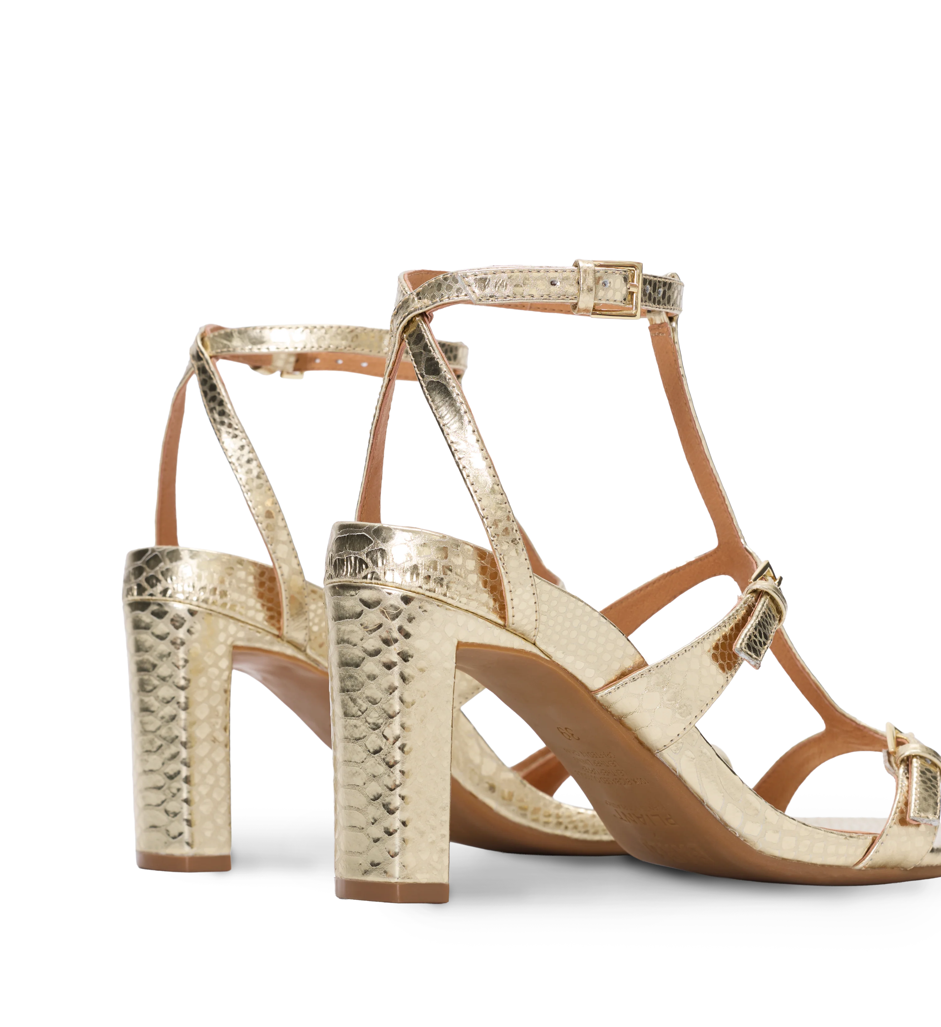 Jayshrike Soft Gold Snake Emboss Leather High Heels