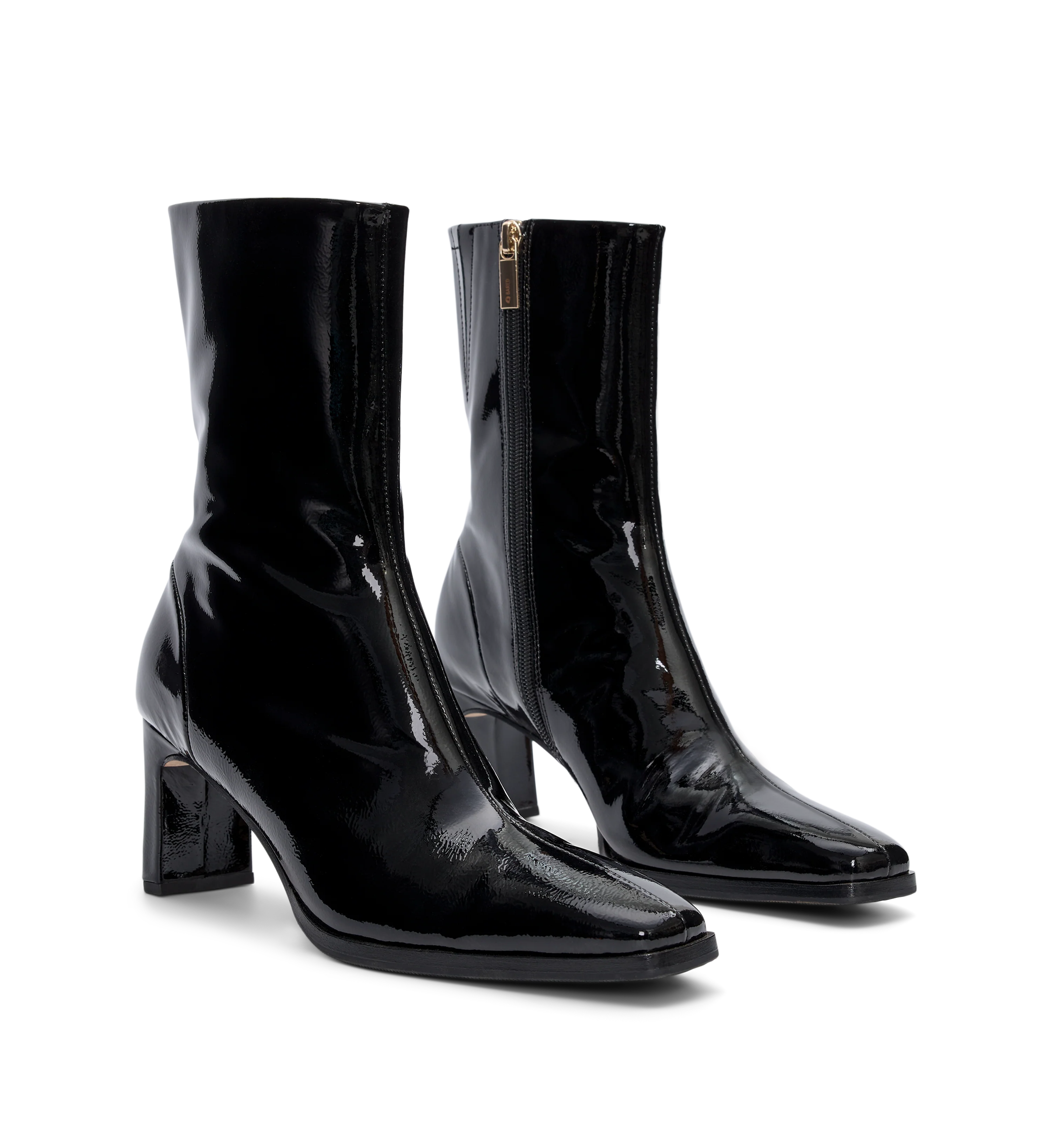 Kingfisher Black Crinkle Patent Leather Heeled Boots