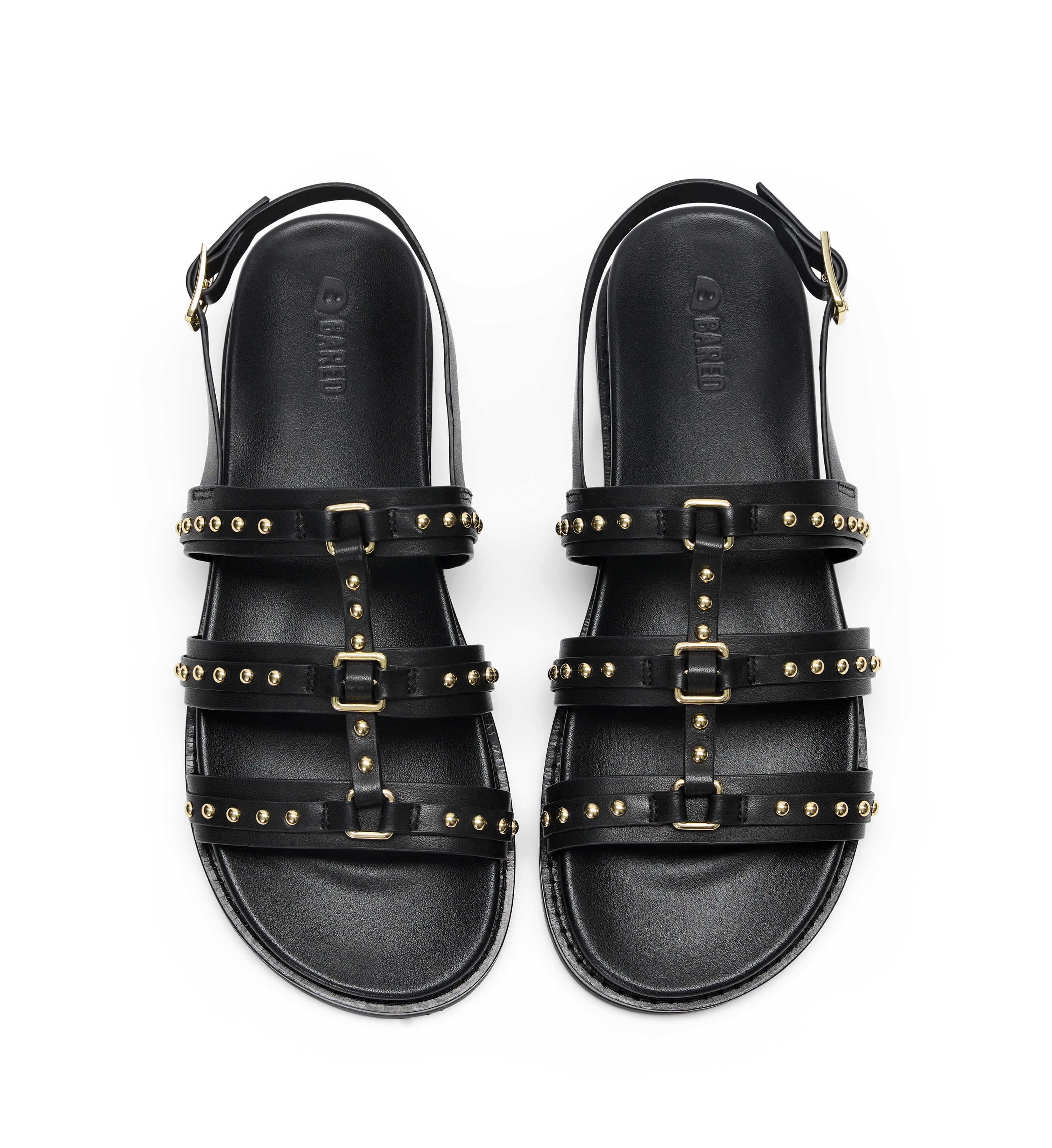 Athene Black Leather & Hardware Chunky Sandals
