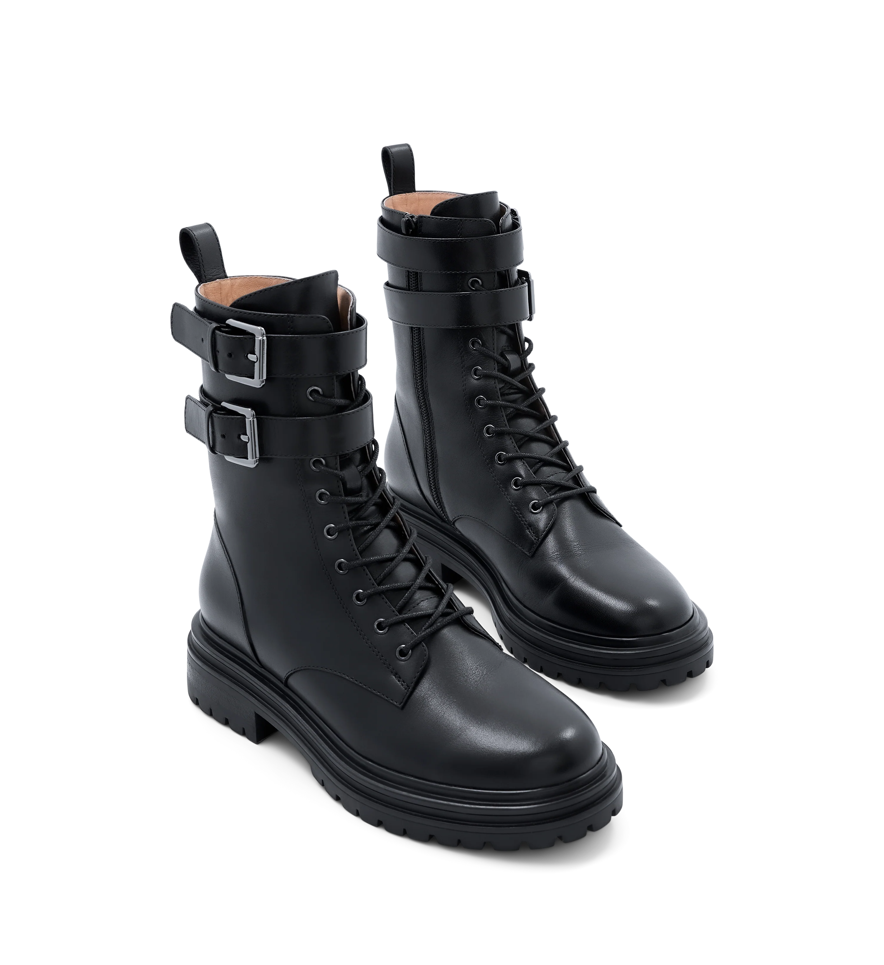 Pipra Black Leather Flat Boots