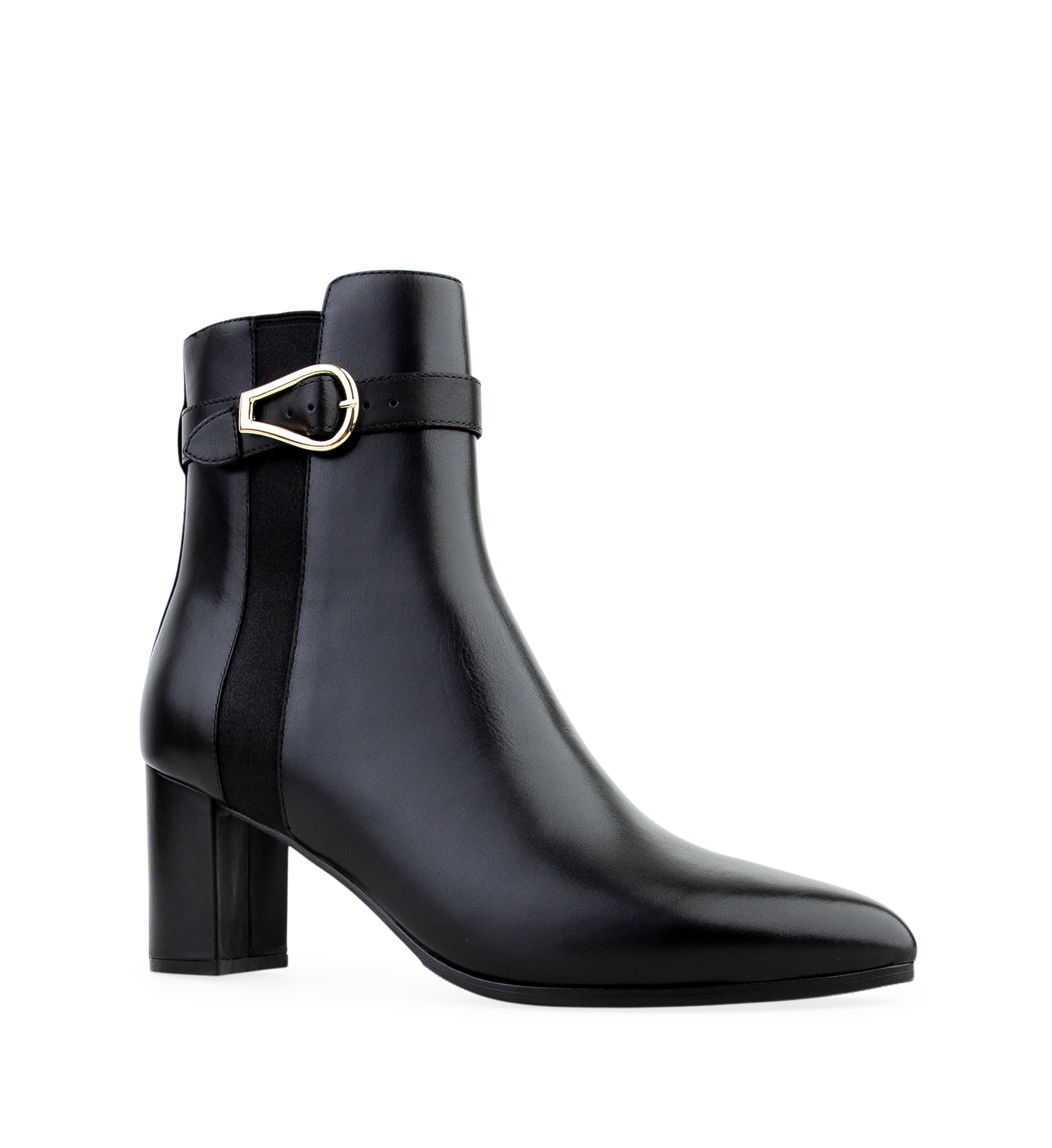 Snowcap Black Leather Heeled Boots