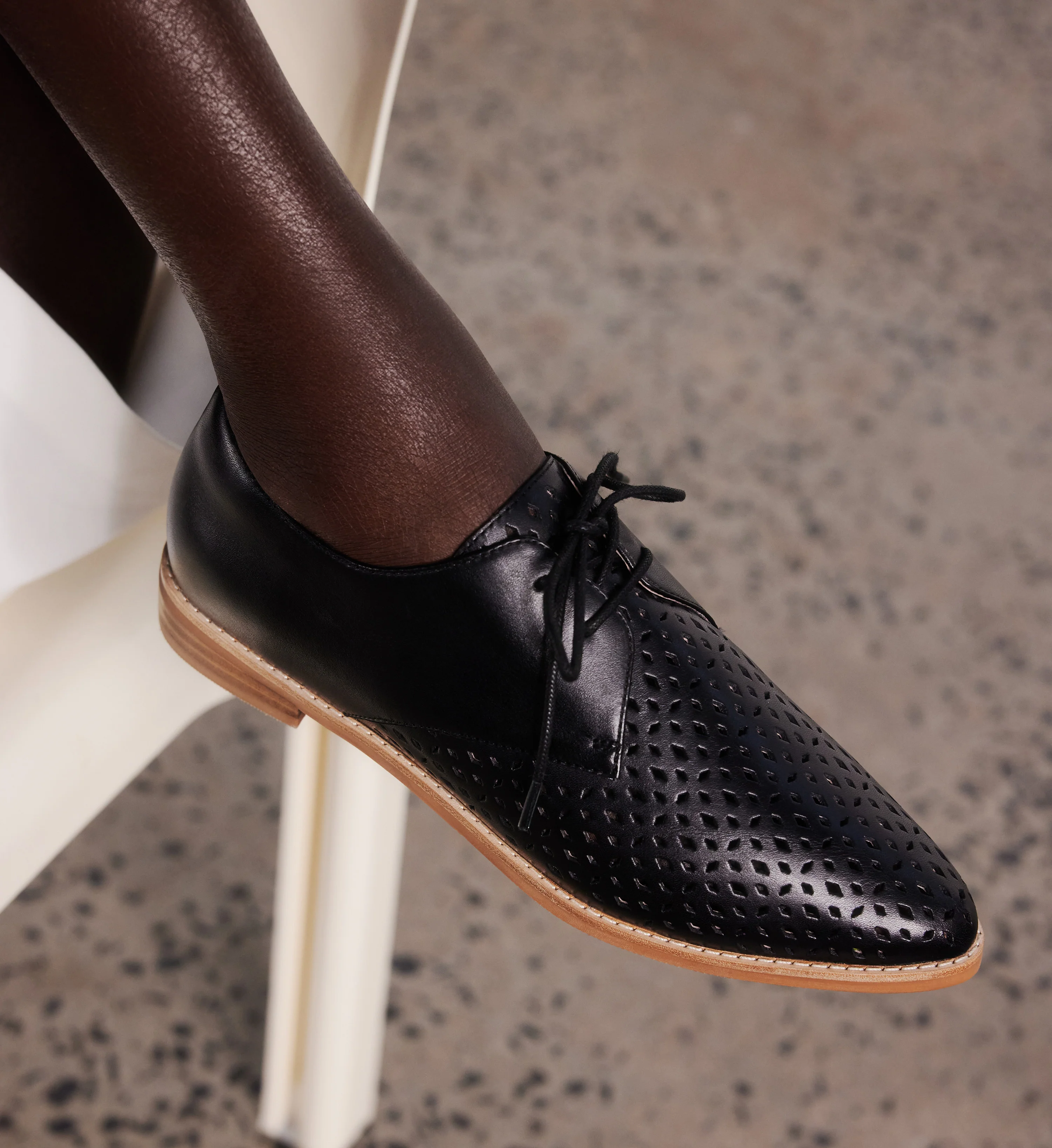 Agami Black Leather Lace Up Flats