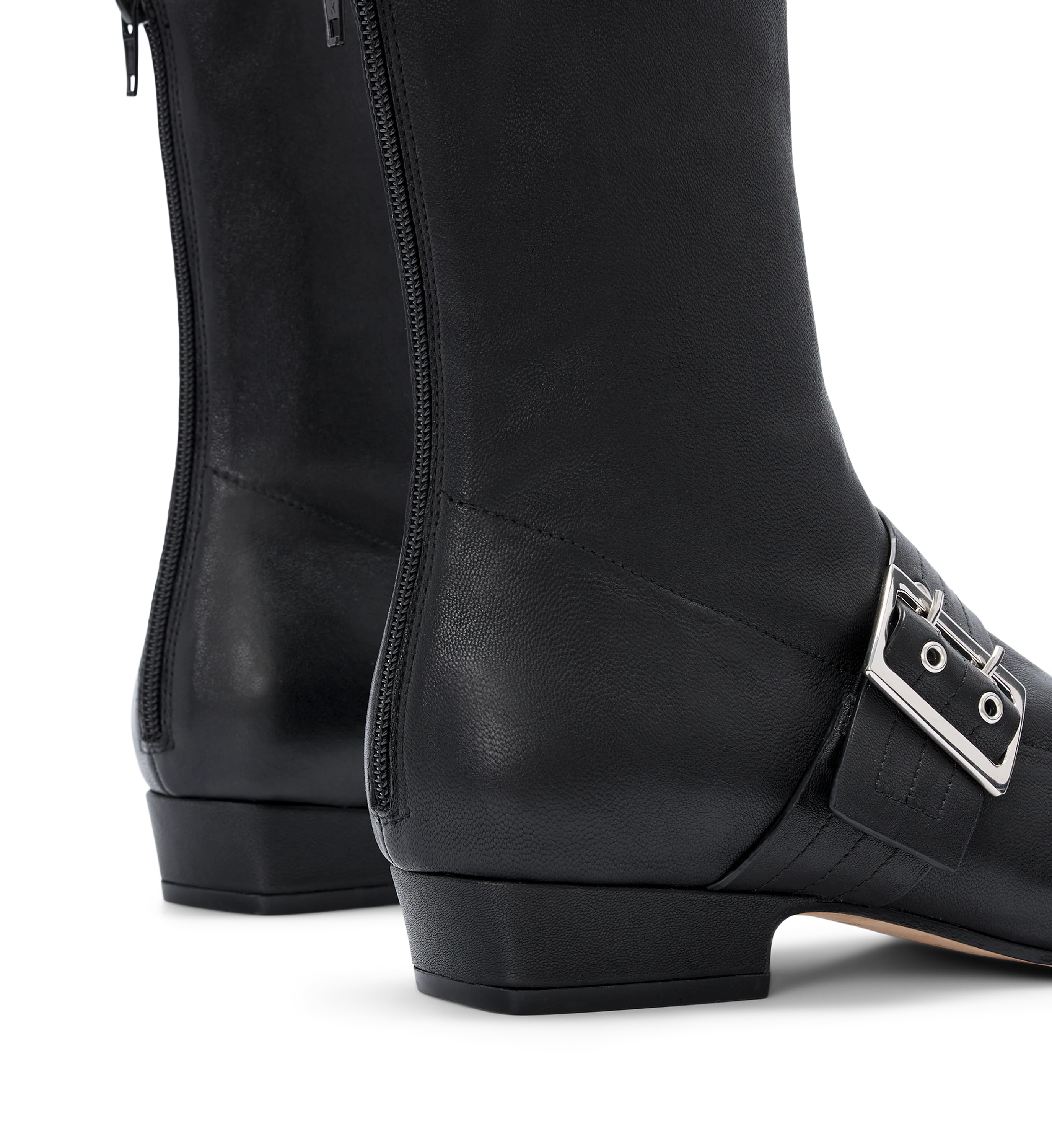 Rook Black Stretch Leather & Hardware Flat Boots