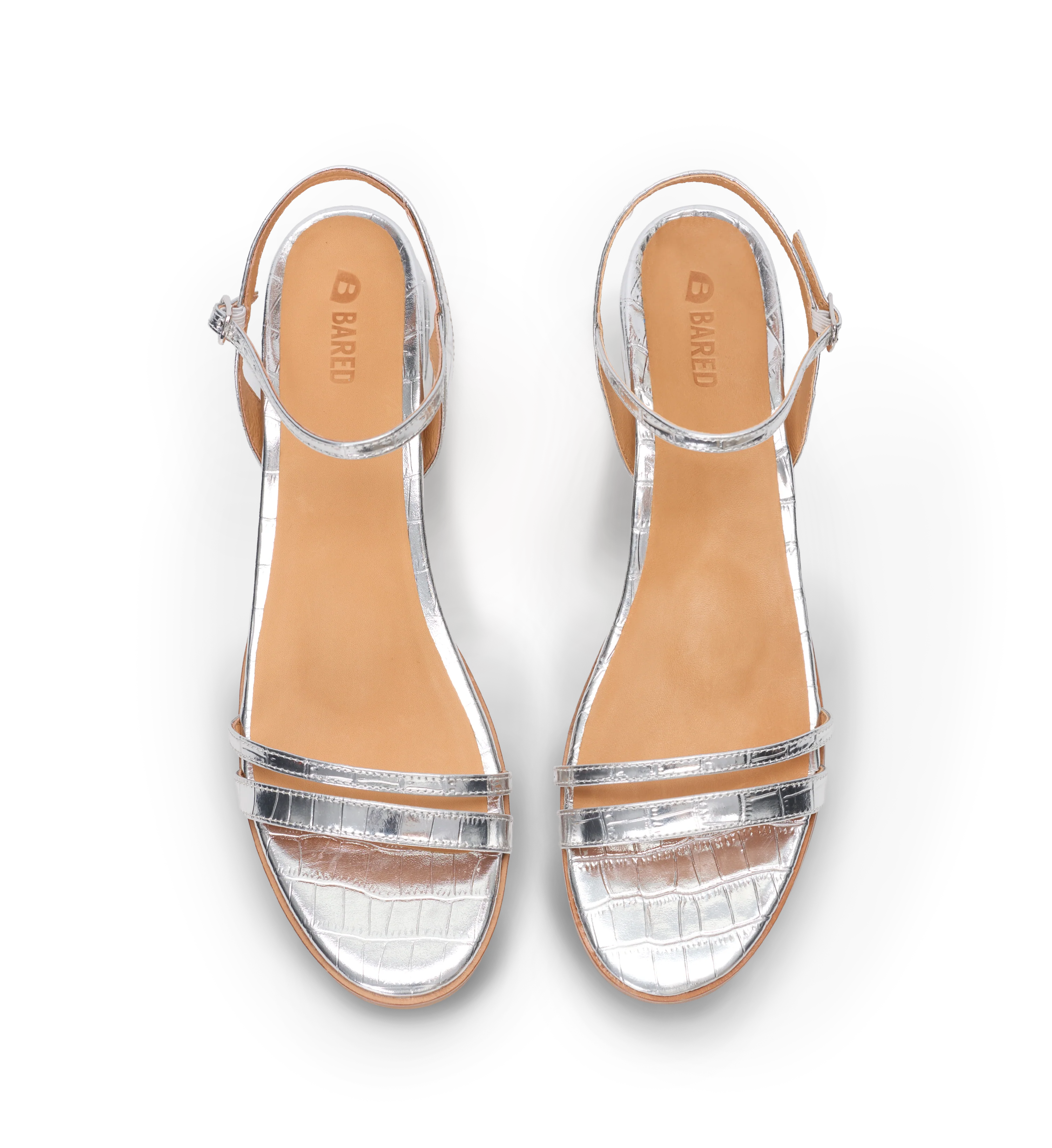 Emberiza Silver Croc Emboss Leather Sandals