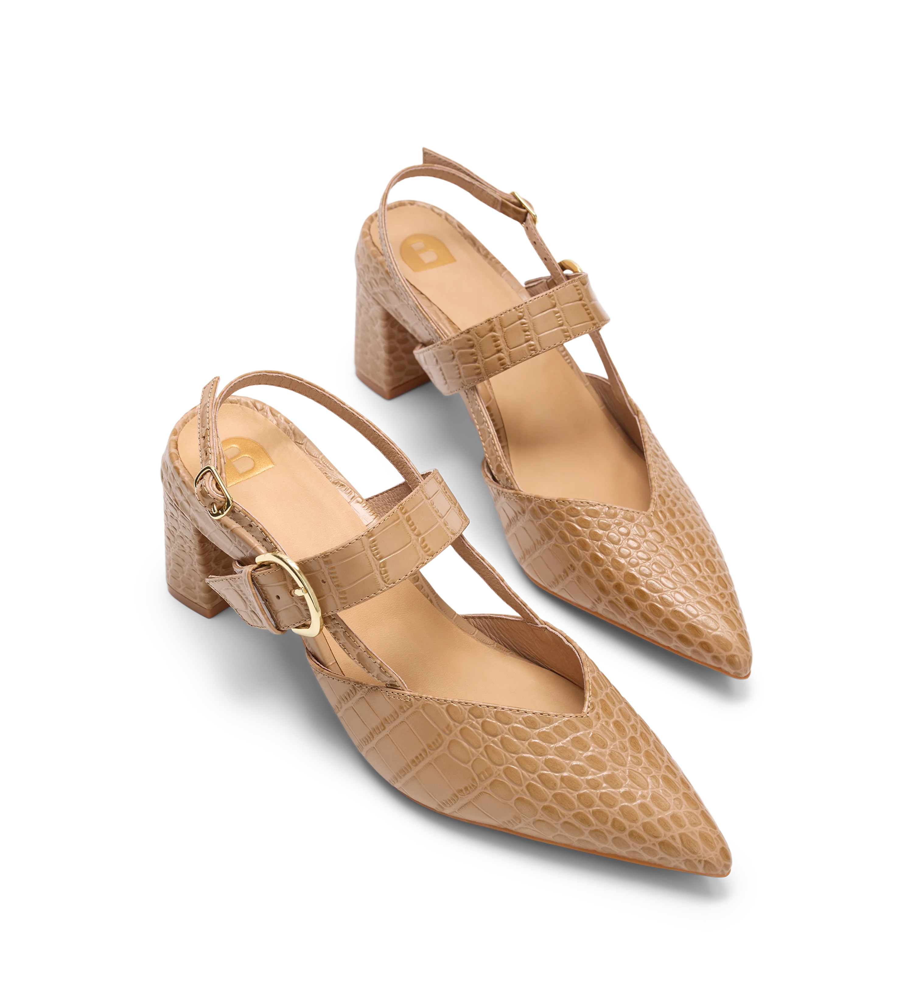 Lancebill Taupe Croc Emboss Leather Low Heels