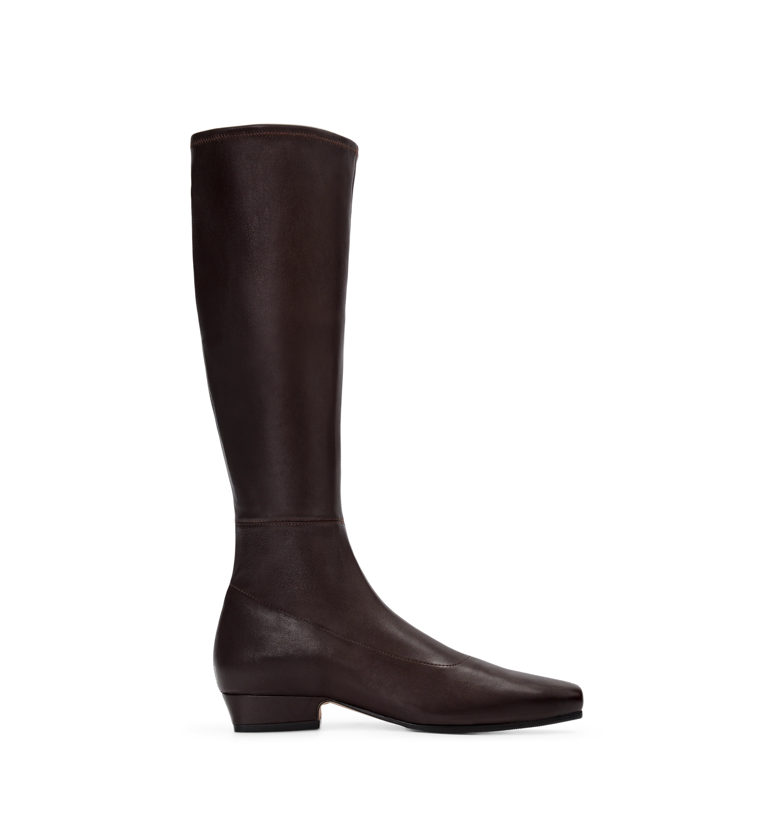 Remiz Chocolate Brown Stretch Leather Knee High Boots