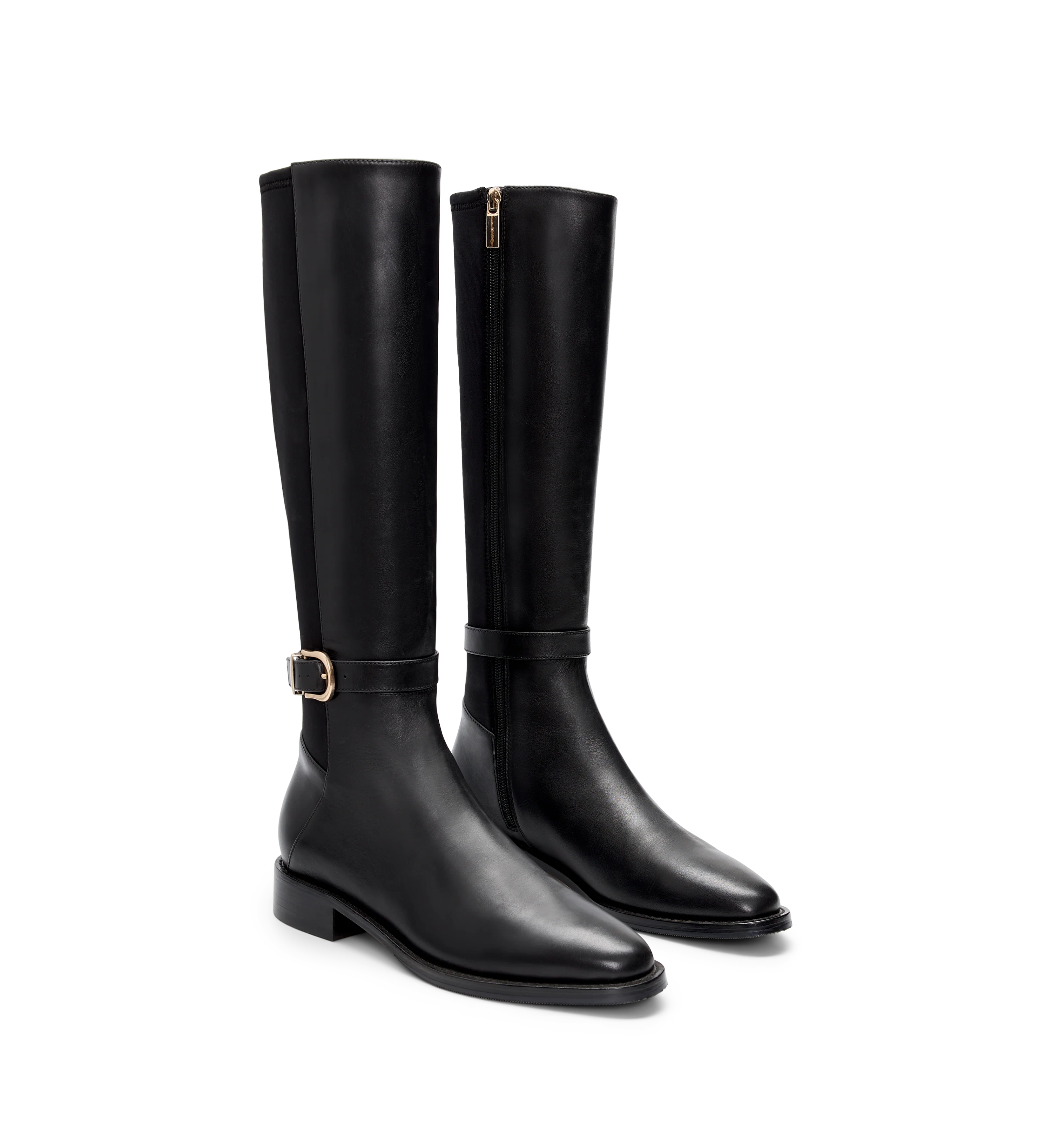 Vulture Black Leather & Neoprene Knee High Boots