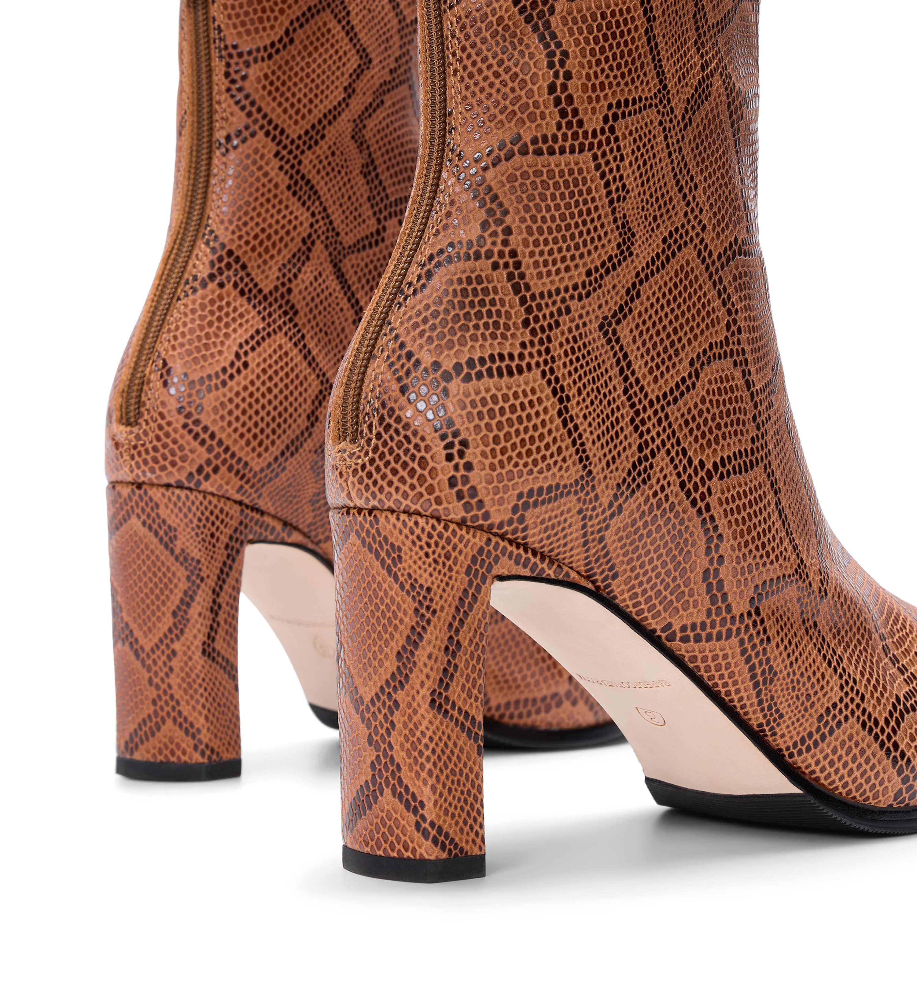 Mino Tan Snake Emboss Leather Heeled Boots