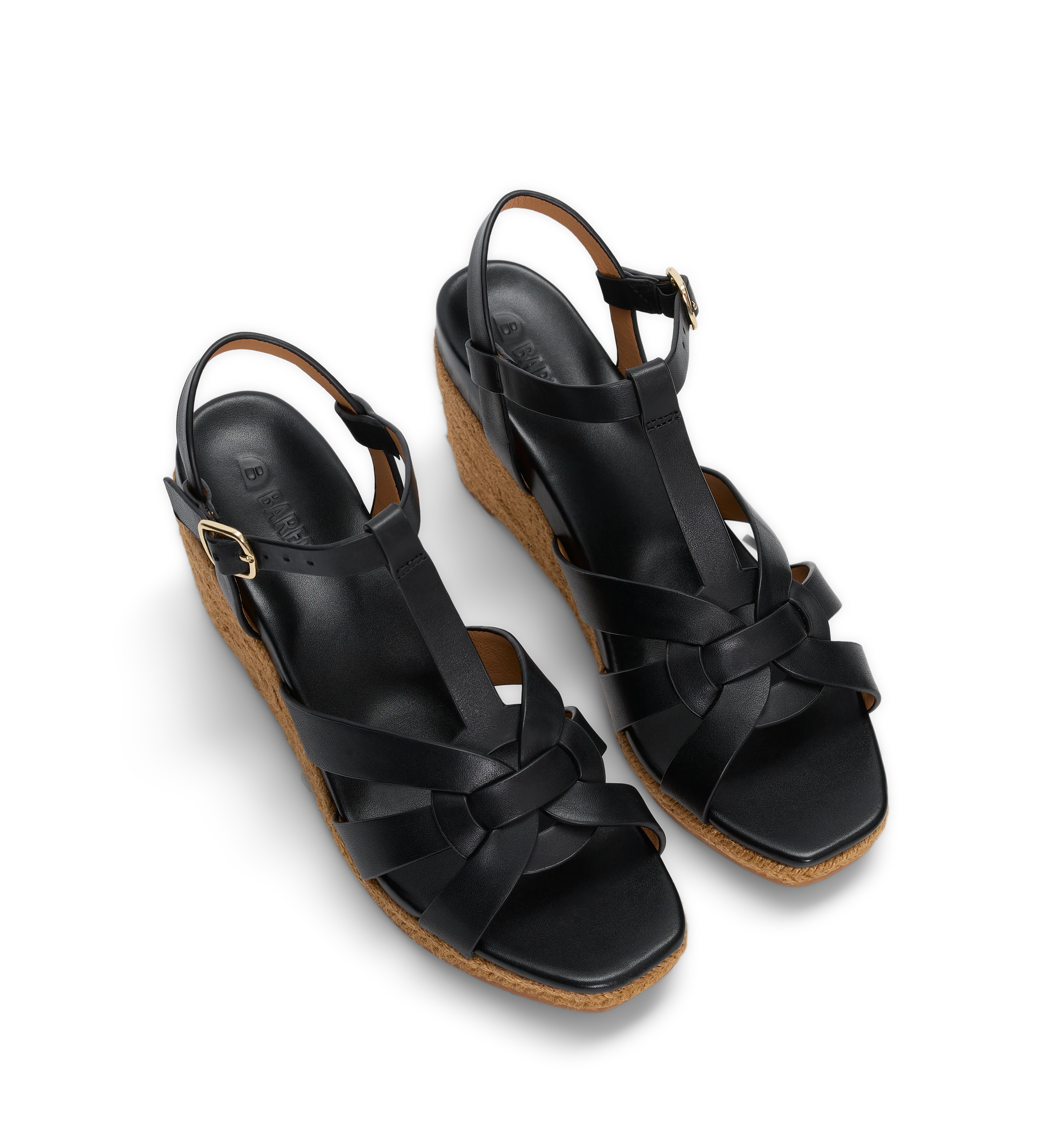 Aythya Black Leather Wedges