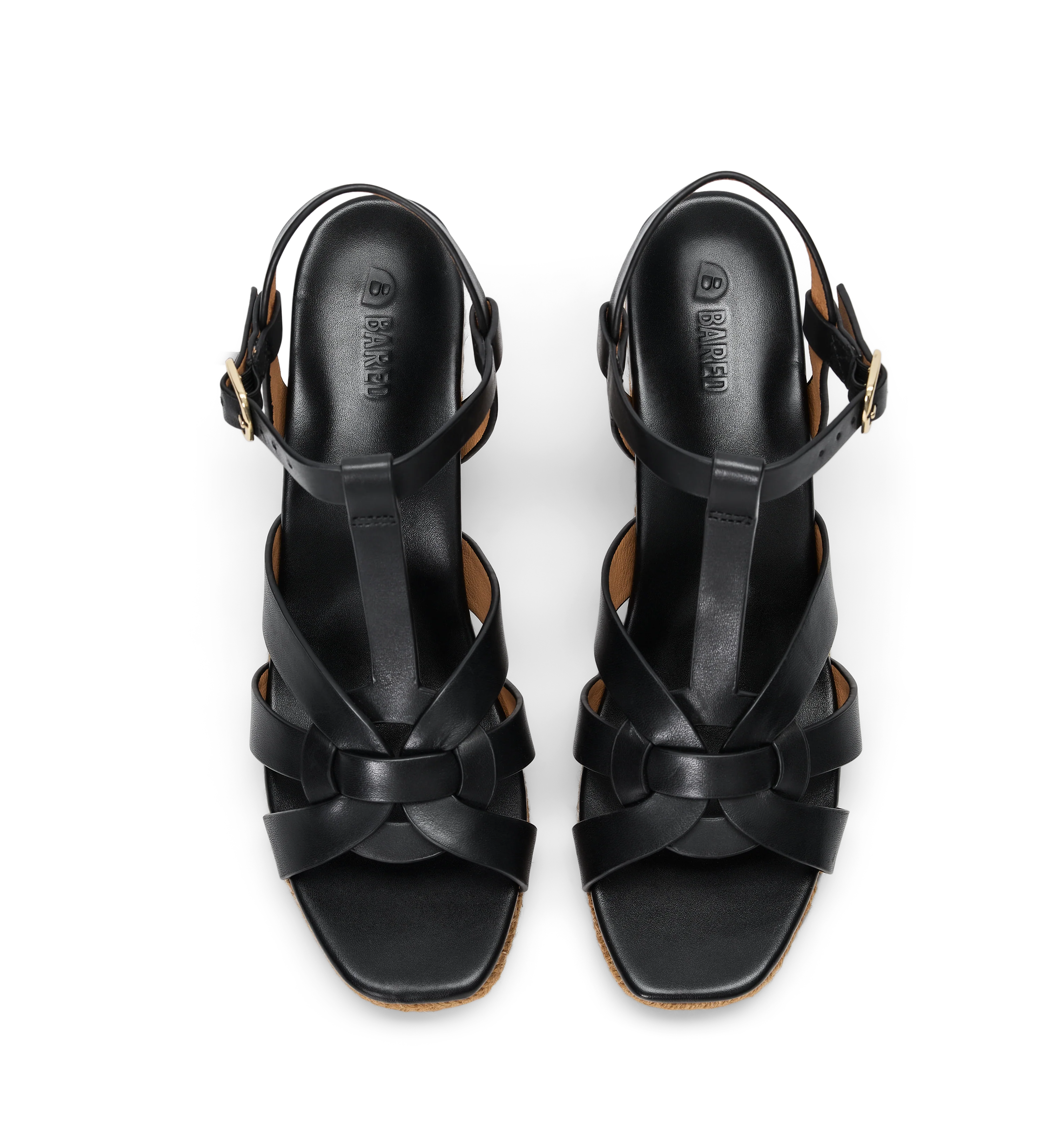 Aythya Black Leather Wedges