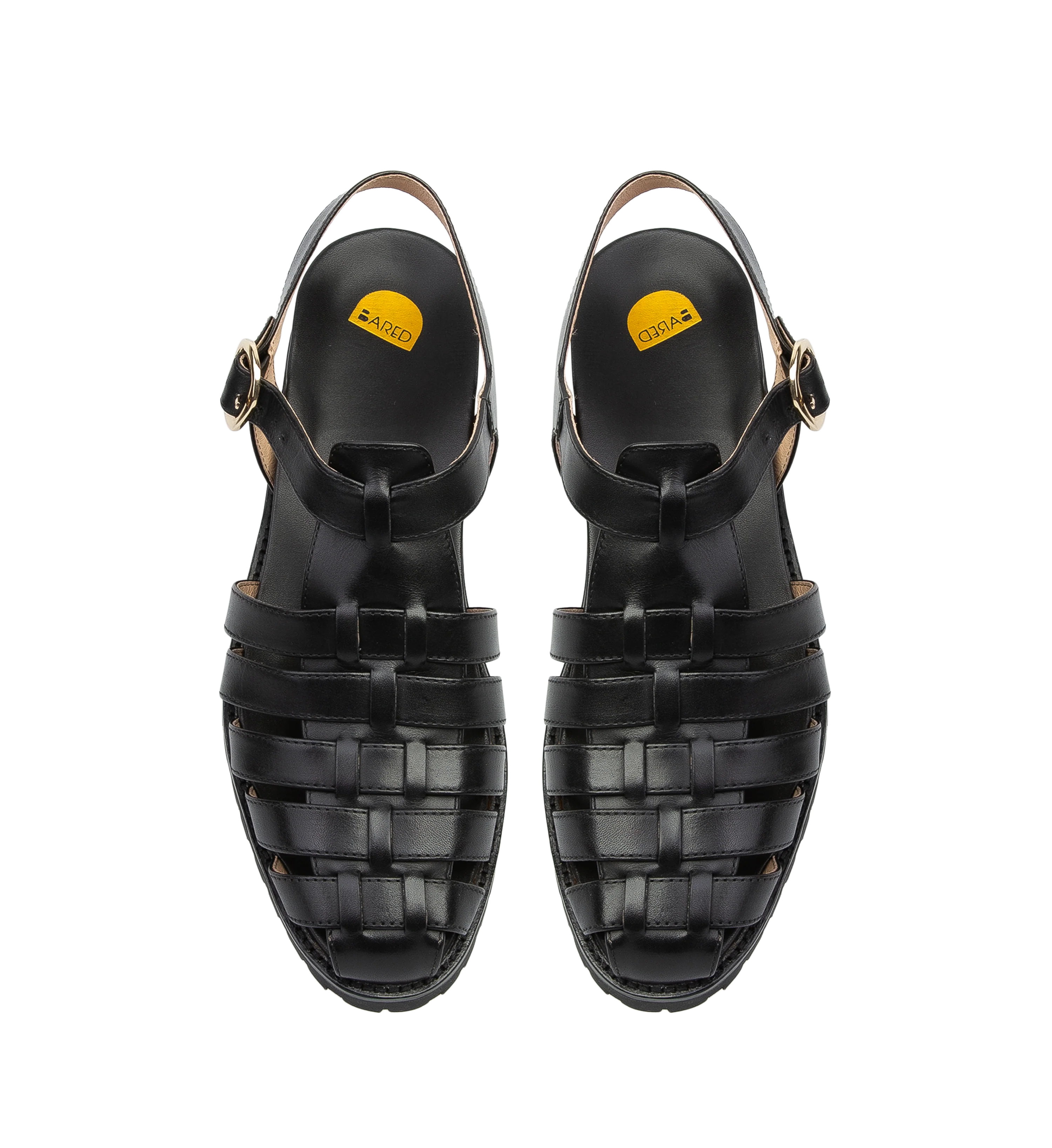 Bittern Black Leather Flat Sandals