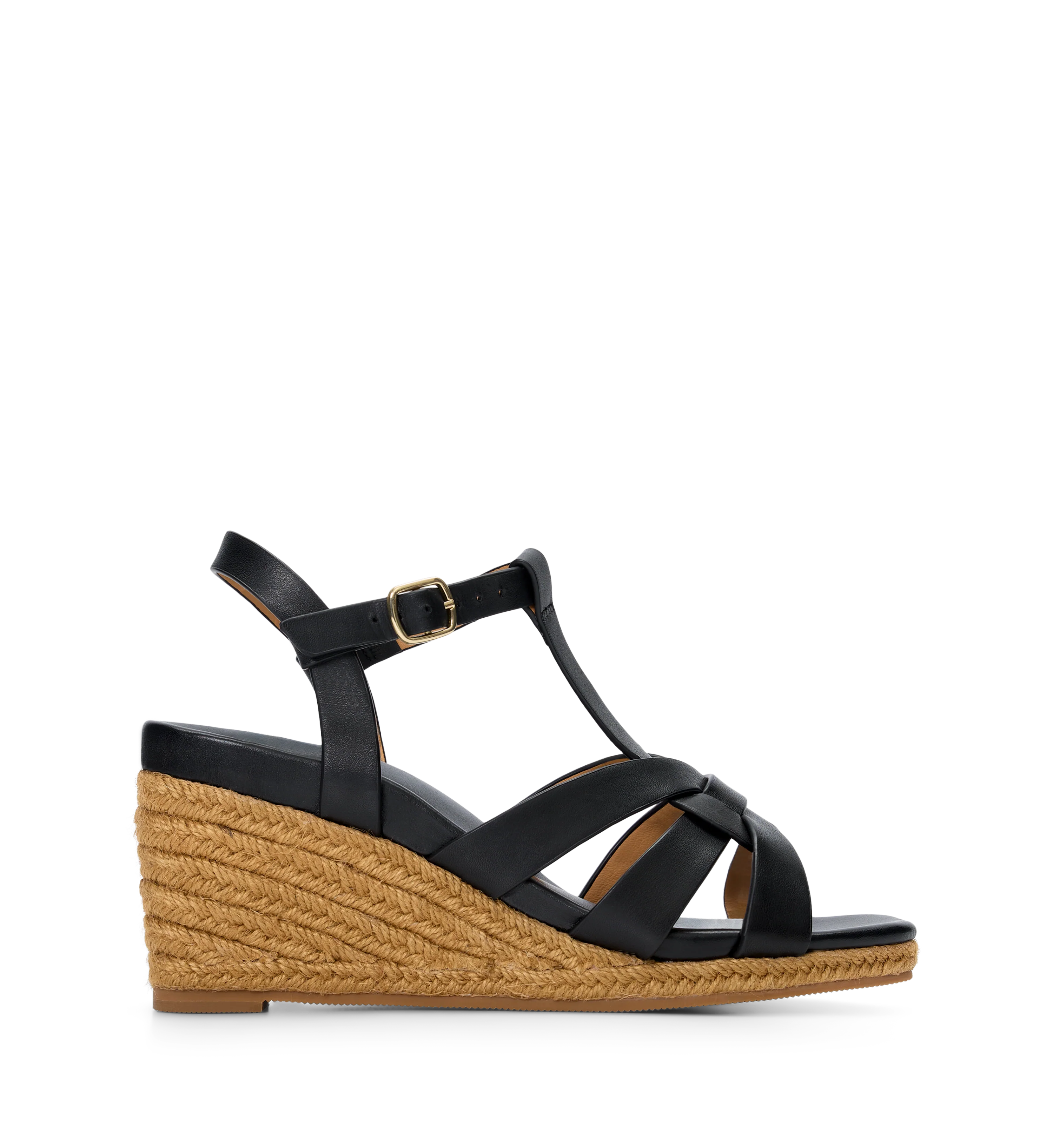 Aythya Black Leather Wedges