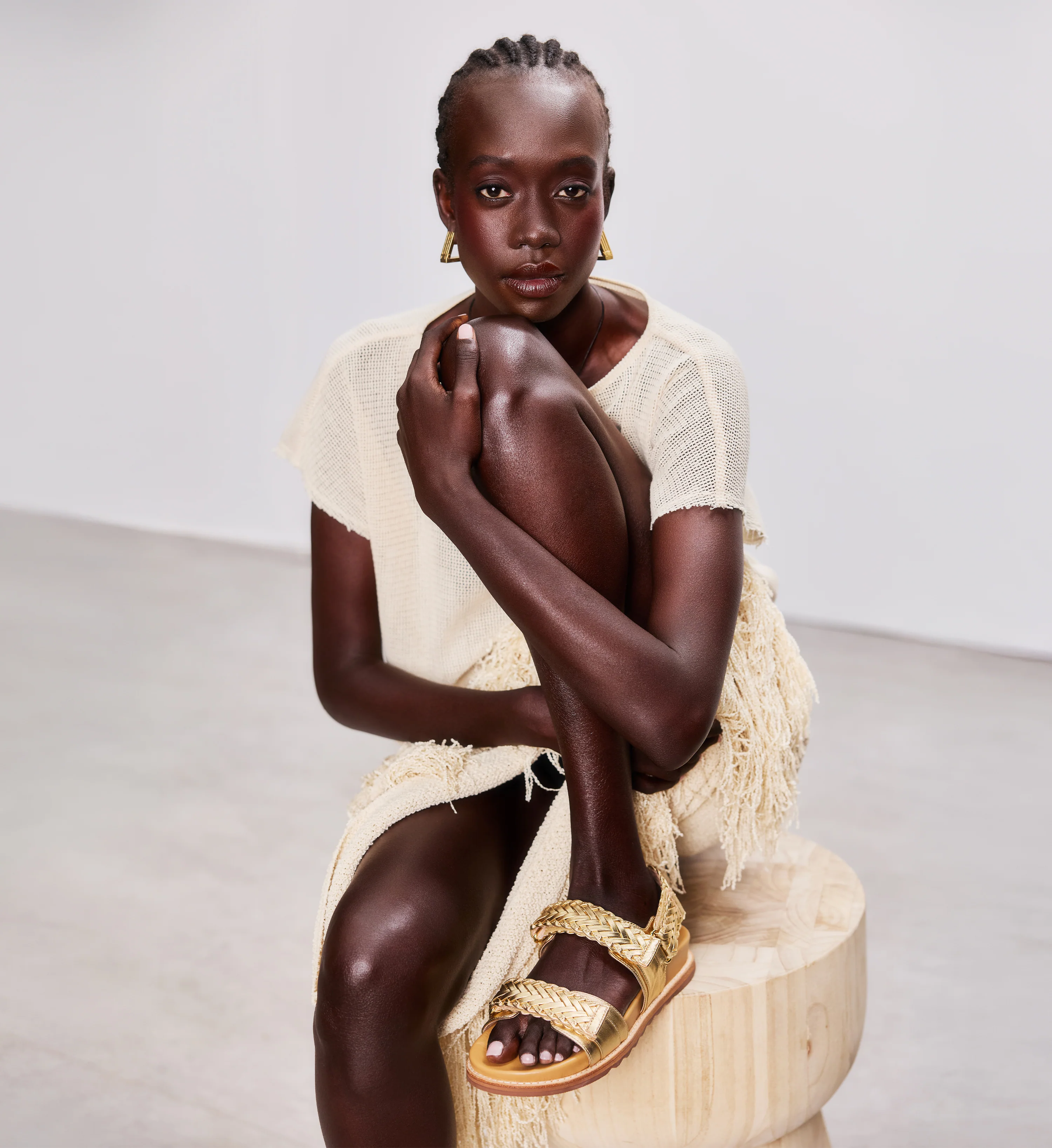 Cygnet Gold Leather Chunky Sandals