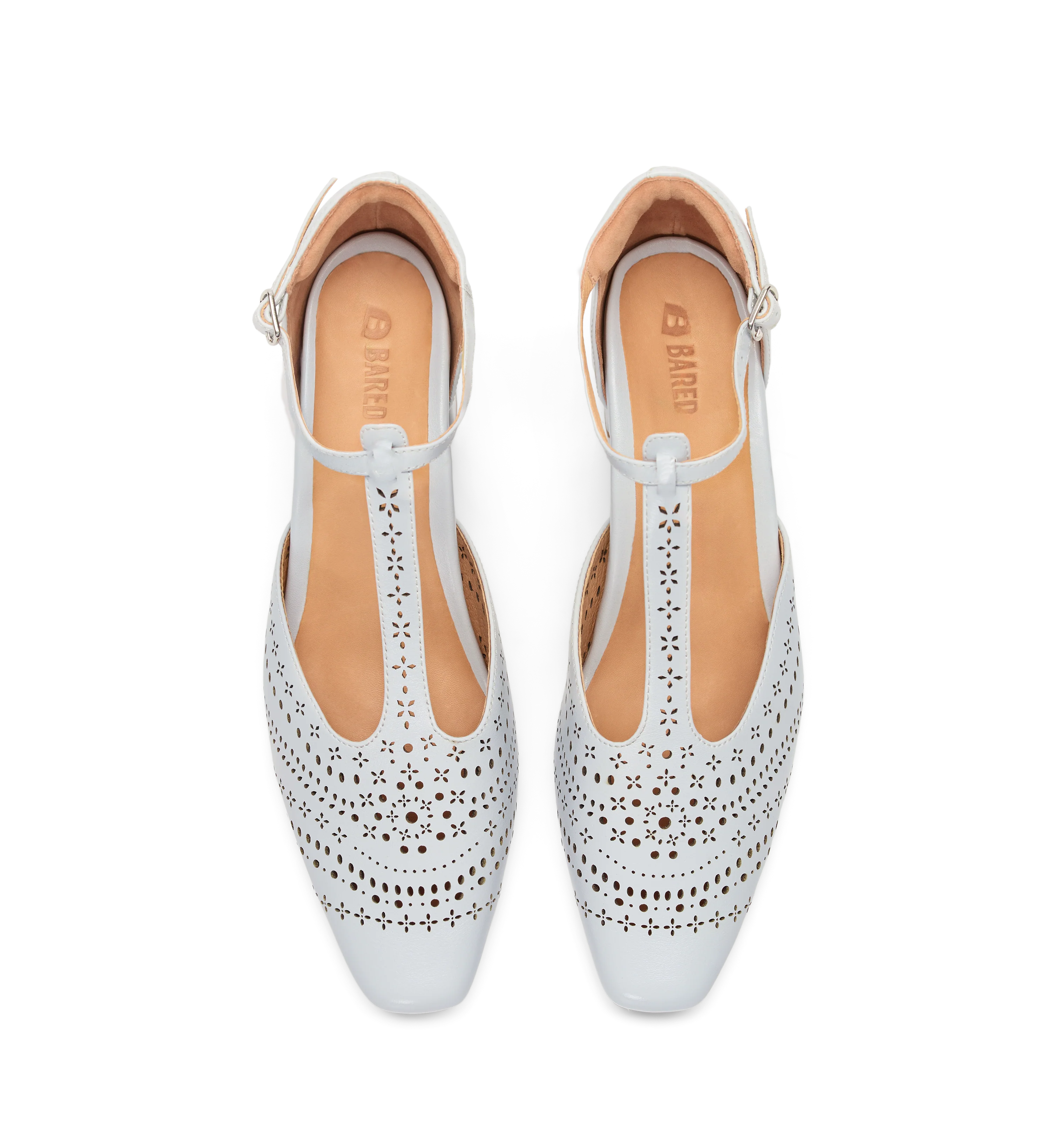 Grosbeak Ice Blue Leather & Brogue Detail Low Heels