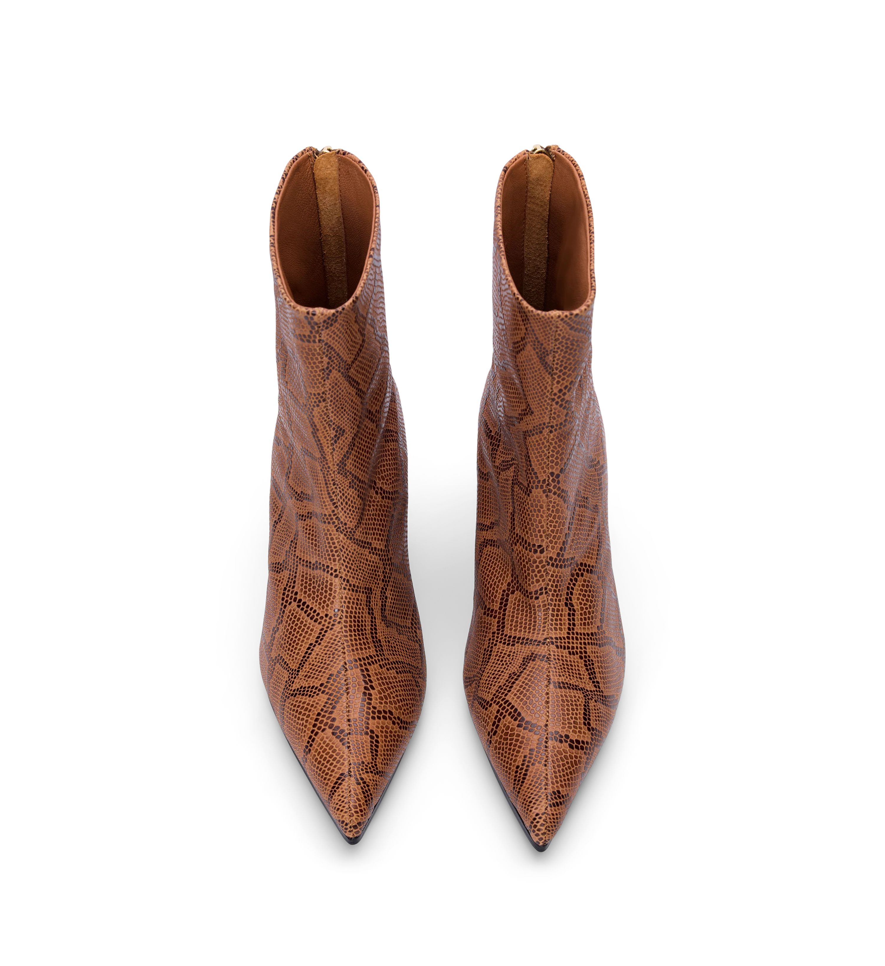 Mino Tan Snake Emboss Leather Heeled Boots