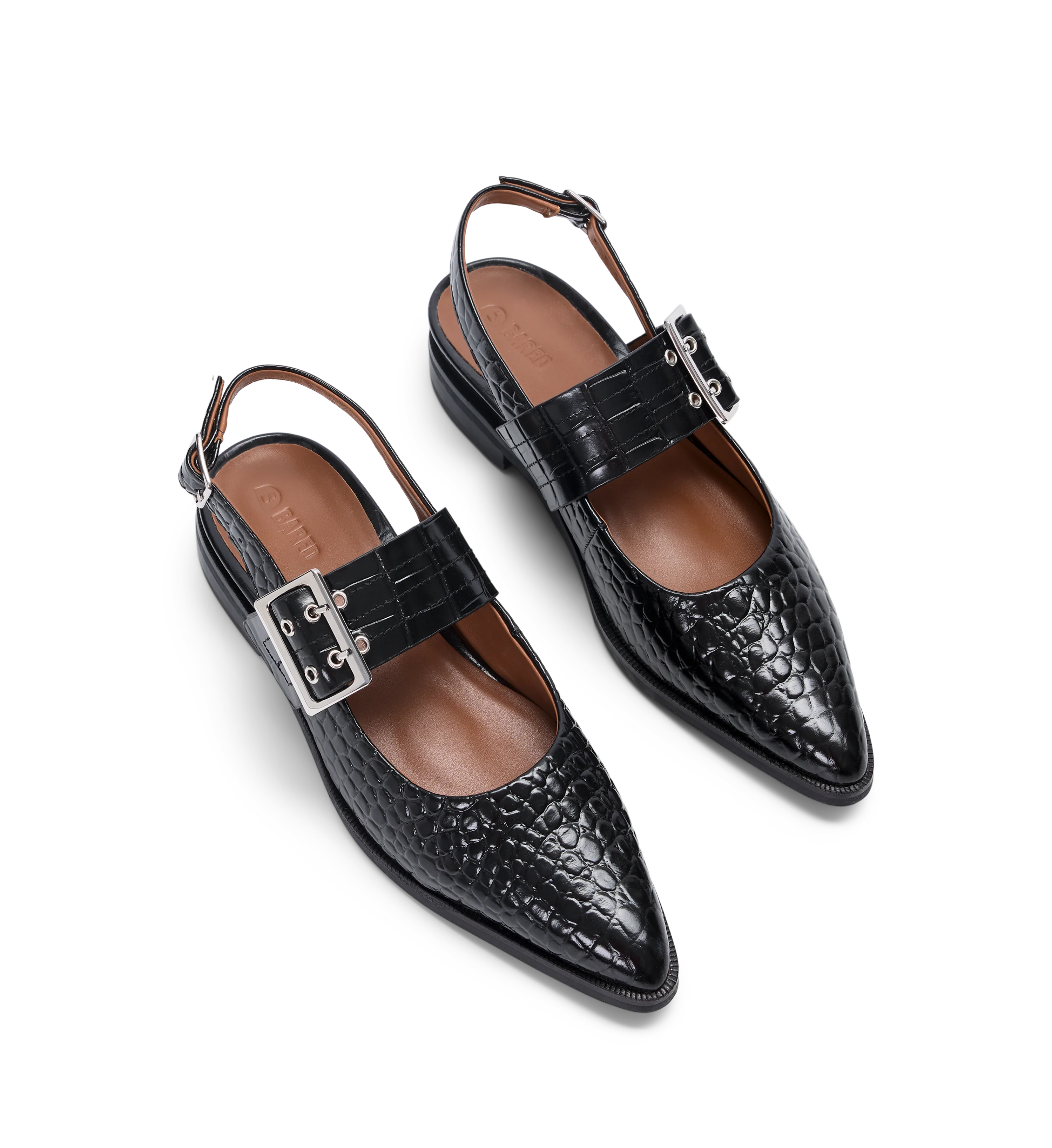 Sunbeam Black Croc Emboss Leather Flats