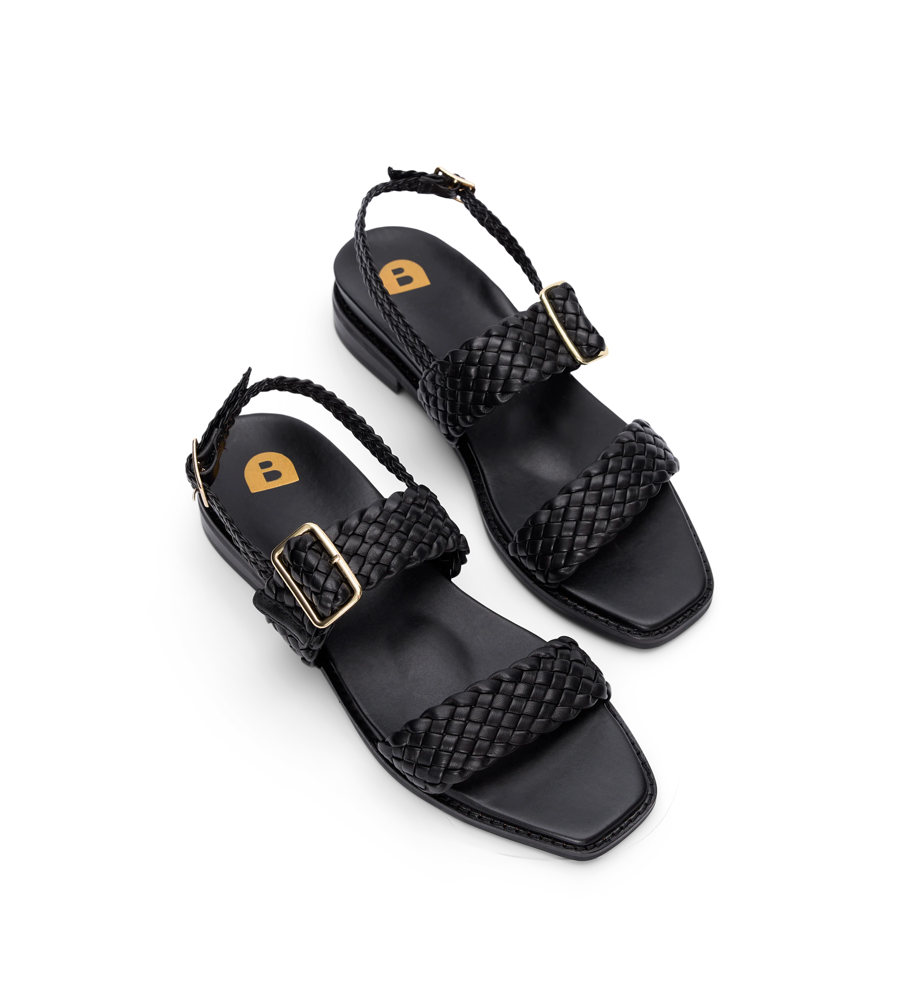 Bristlefront Black Leather Flat Sandals