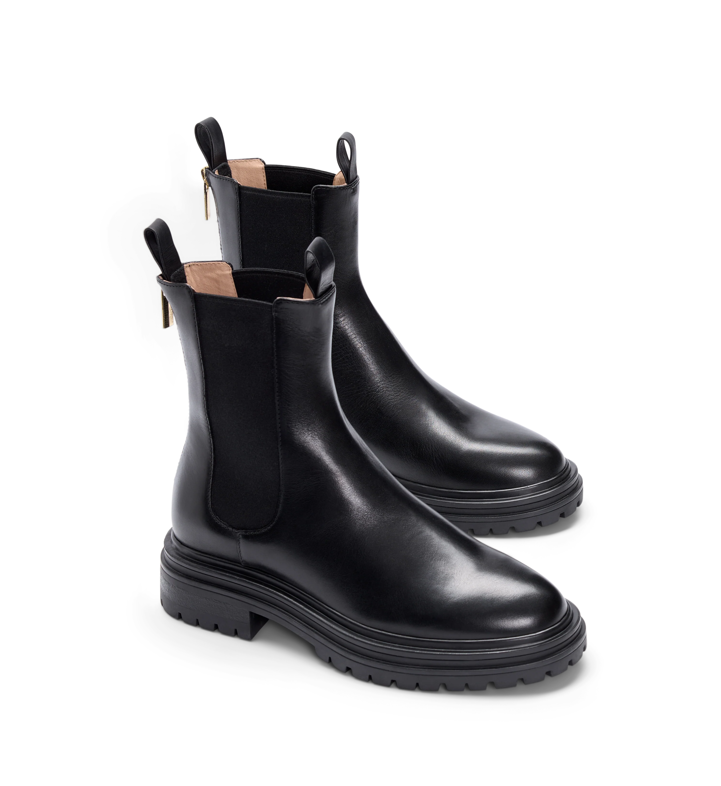 Peltops Black Leather Flat Boots