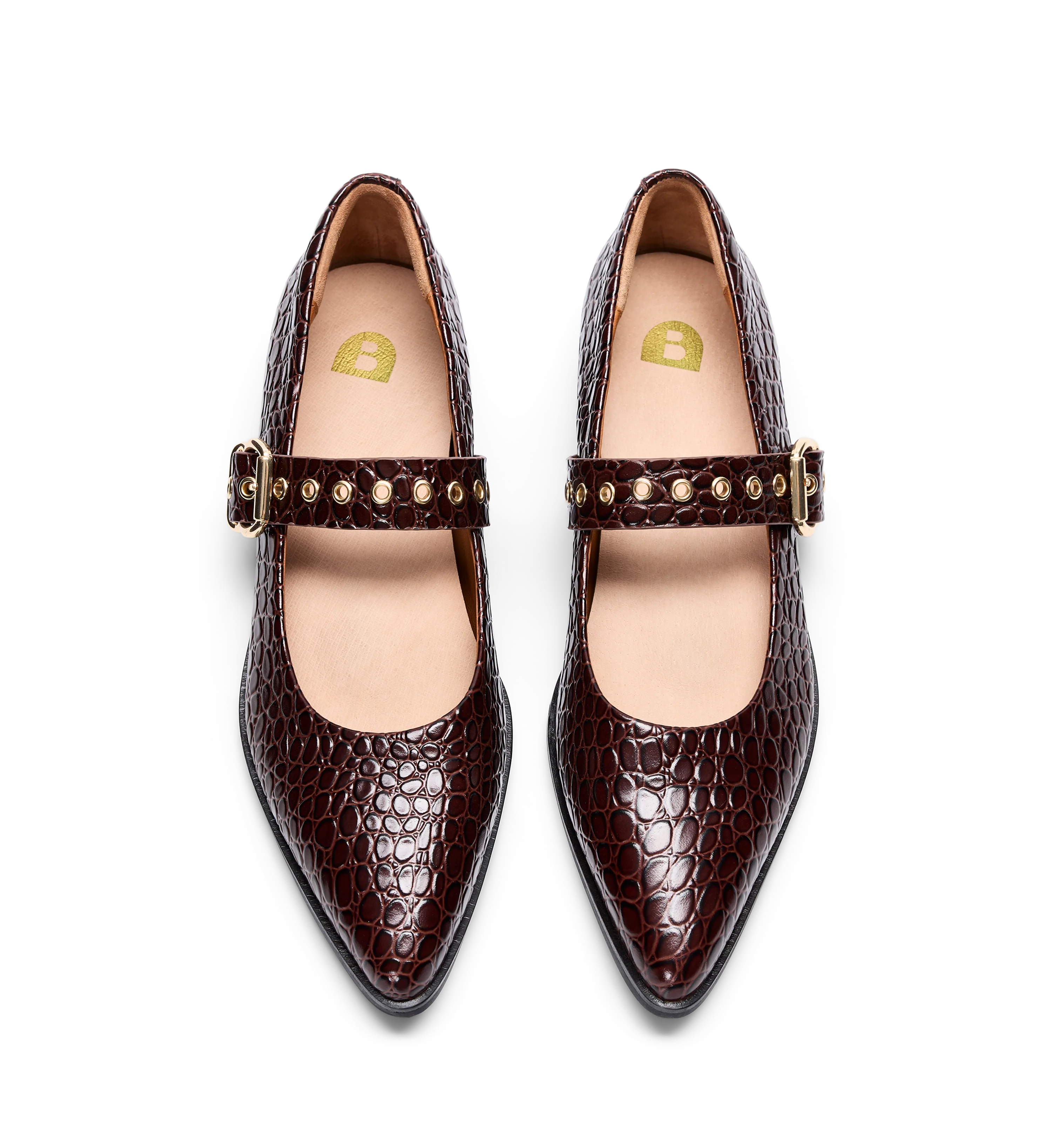 Dotterel Mahogany Brown Croc Emboss Leather Ballet Flats