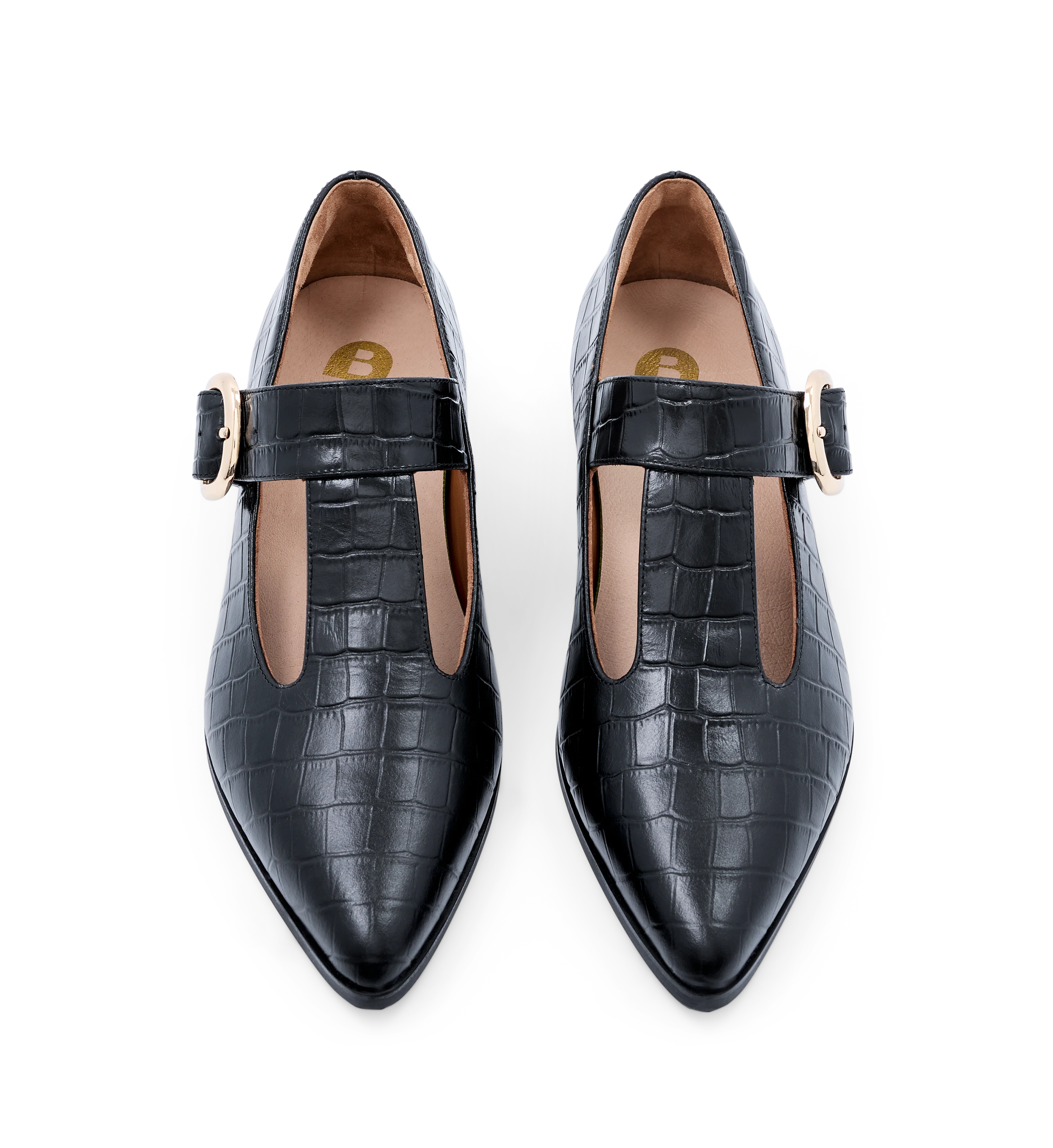 Flameback Black Croc Emboss Leather Ballet Flats