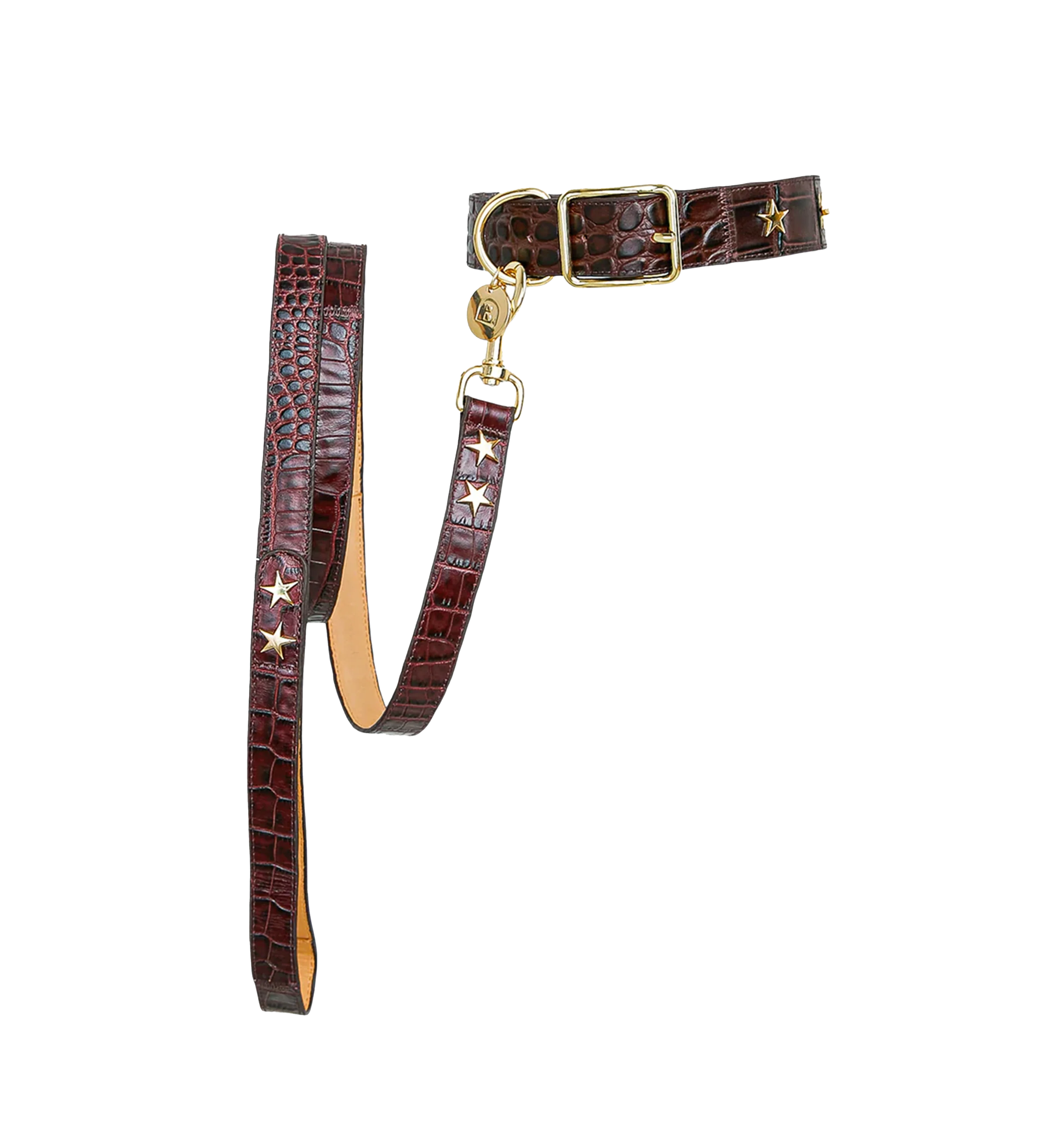 Dog Collar & Lead Burgundy Croc Leather
