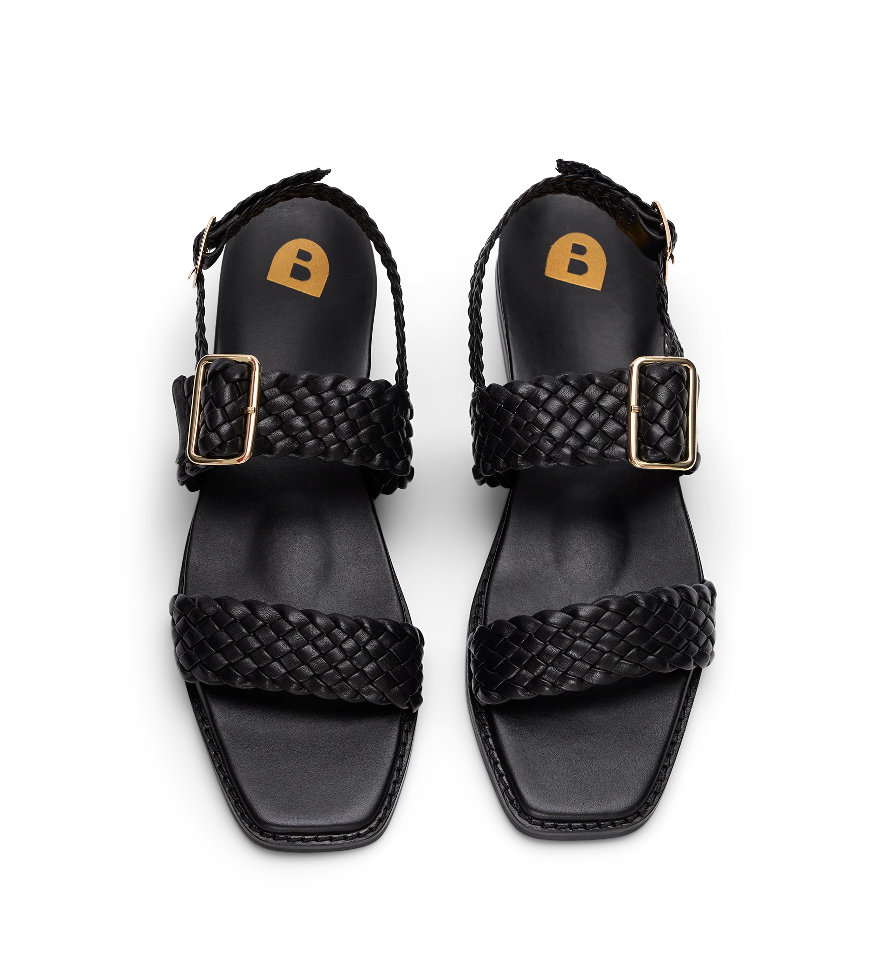 Bristlefront Black Leather Flat Sandals