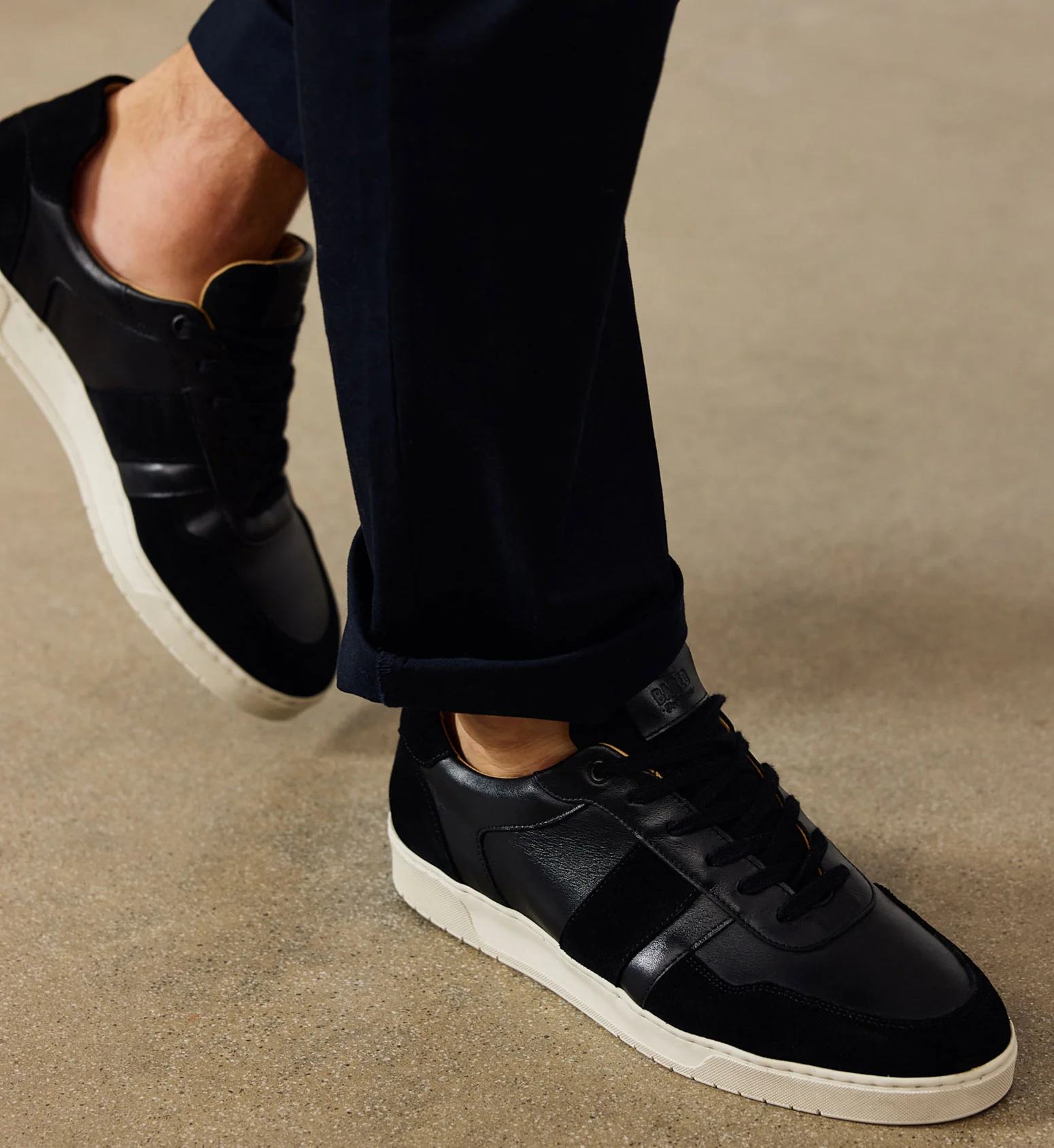 Caesium Black Leather & Off White Sole Sneakers