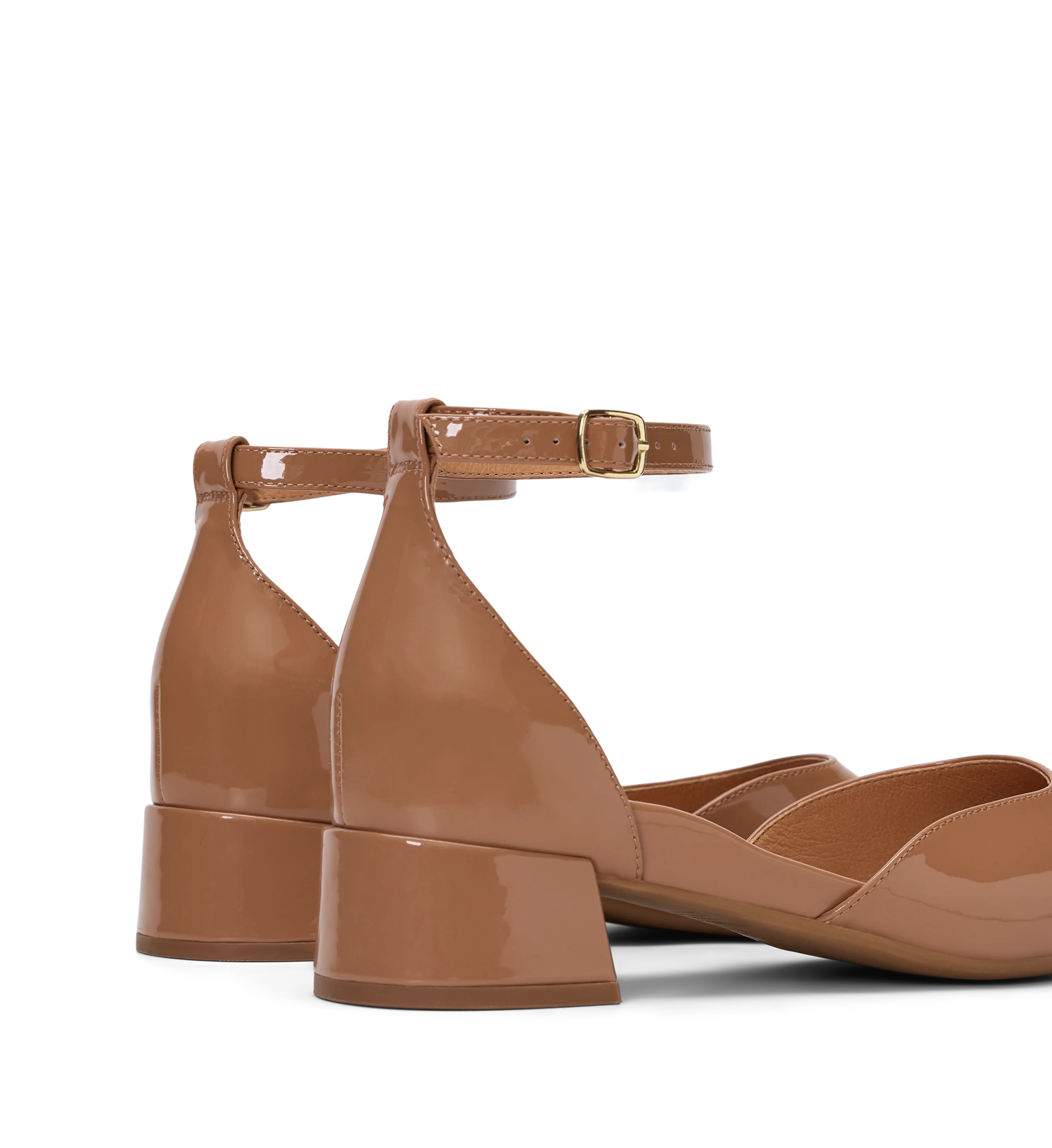 Buttonquail Light Tan Patent Leather Low Heels