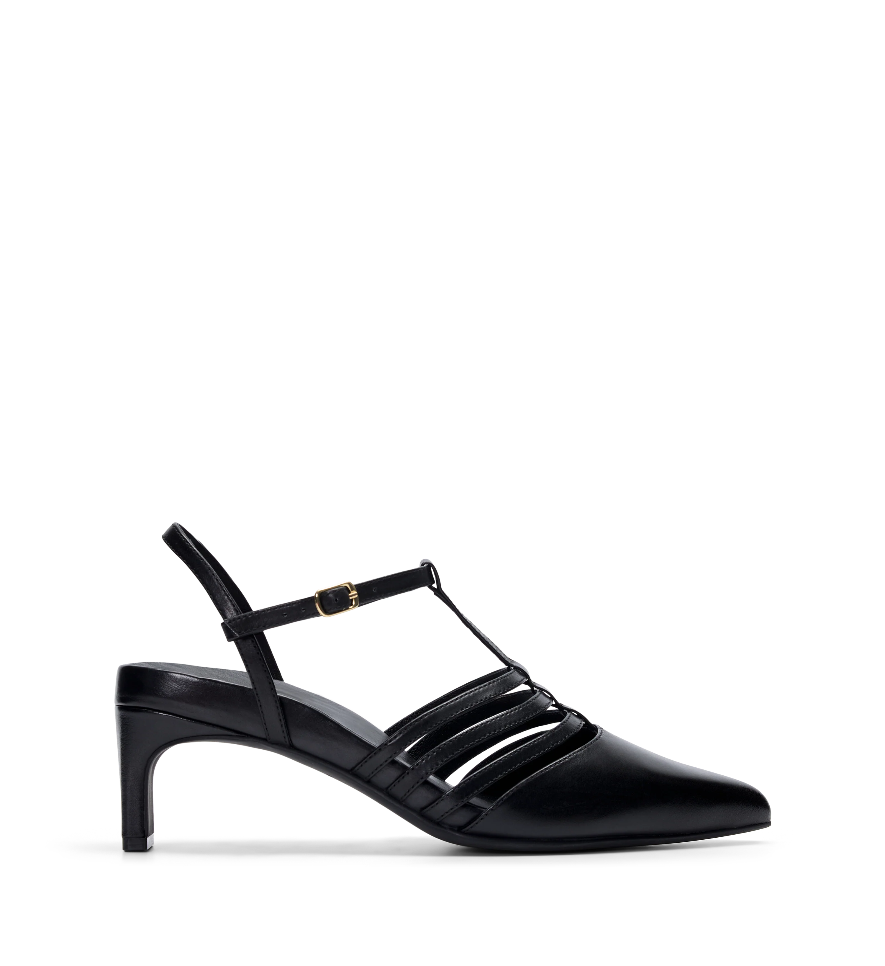 Calliope Black Leather Low Heels