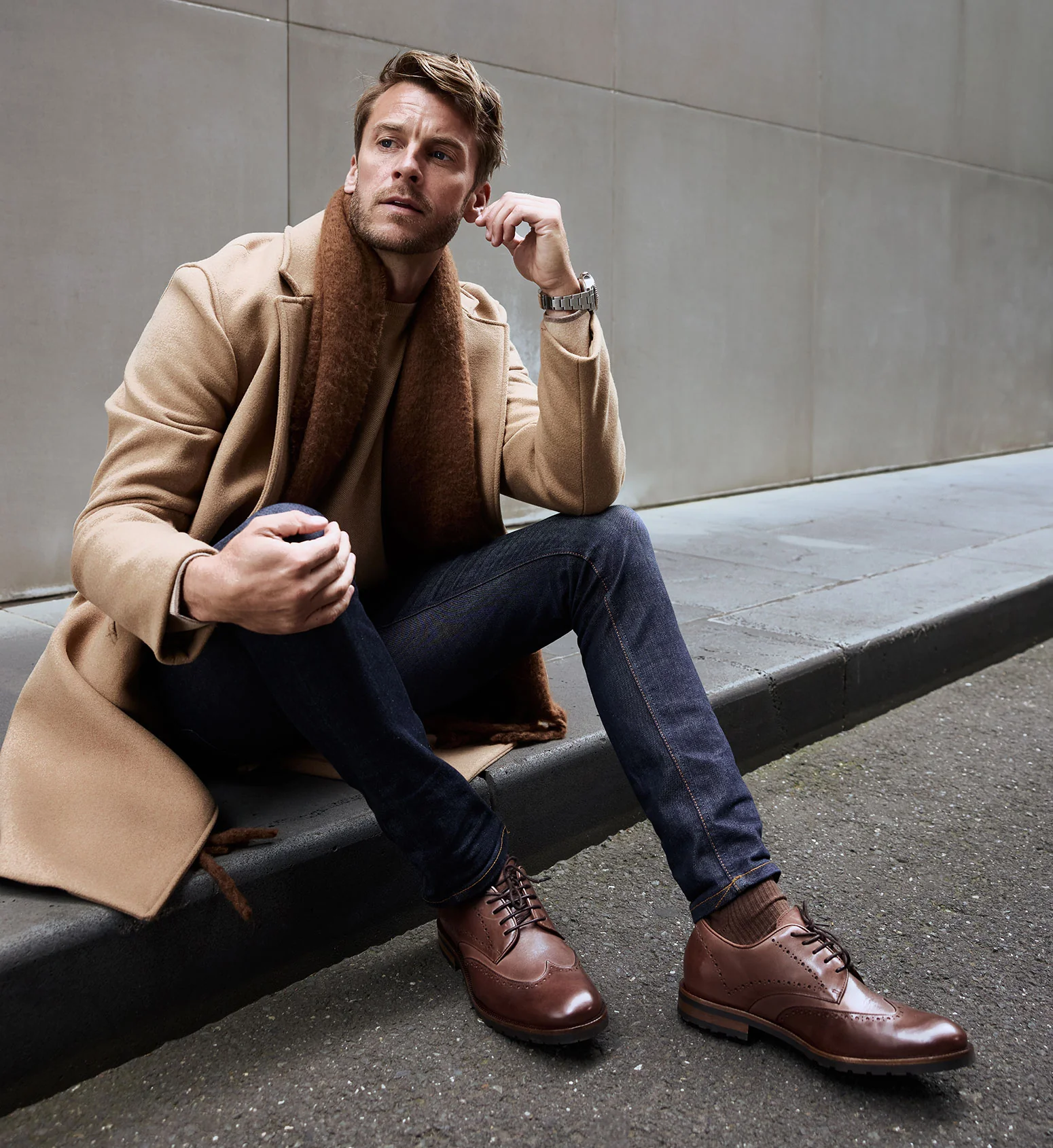 Lutetium Tan Leather Lace Up Dress Shoes