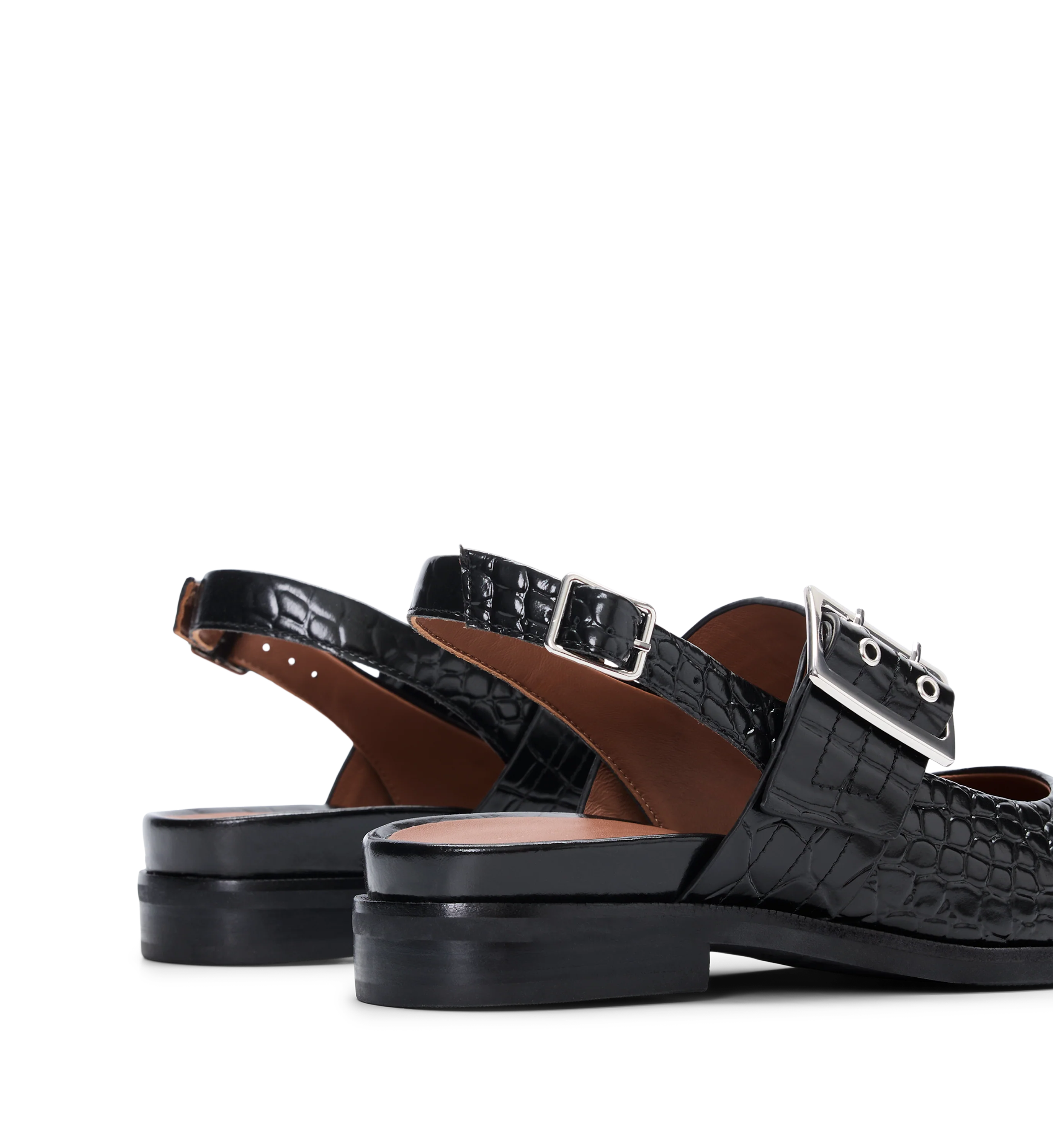 Sunbeam Black Croc Emboss Leather Flats