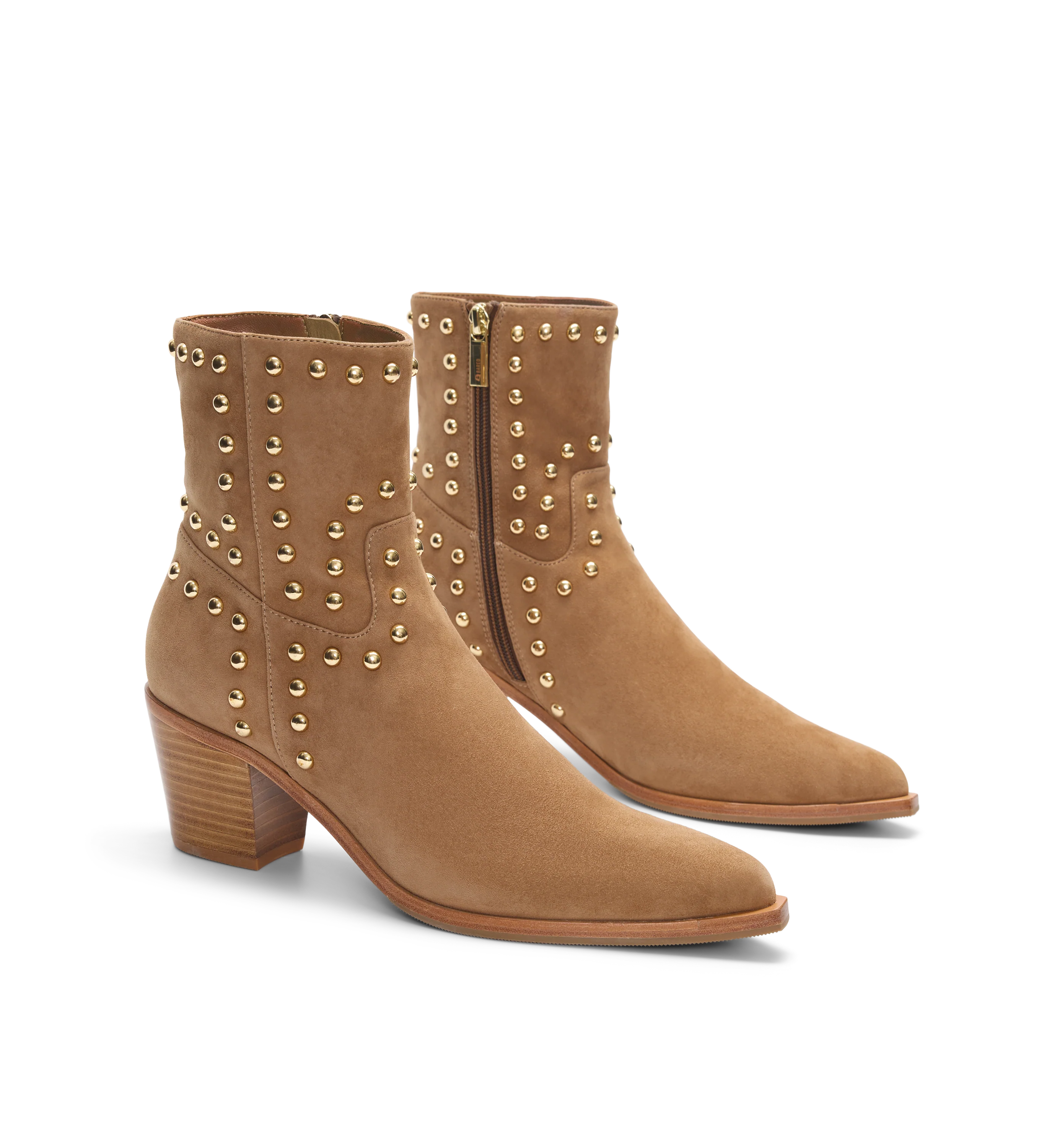 Tetraka Coffee Tan Suede & Hardware Heeled Boots