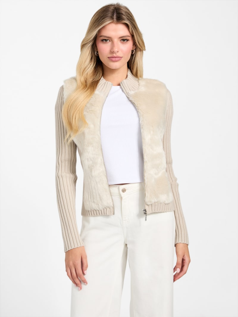 GUESS Eco Mila Faux-Fur Zipped Cardigan