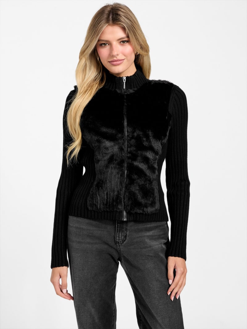 GUESS Eco Mila Faux-Fur Zipped Cardigan