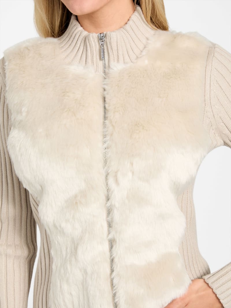 GUESS Eco Mila Faux-Fur Zipped Cardigan
