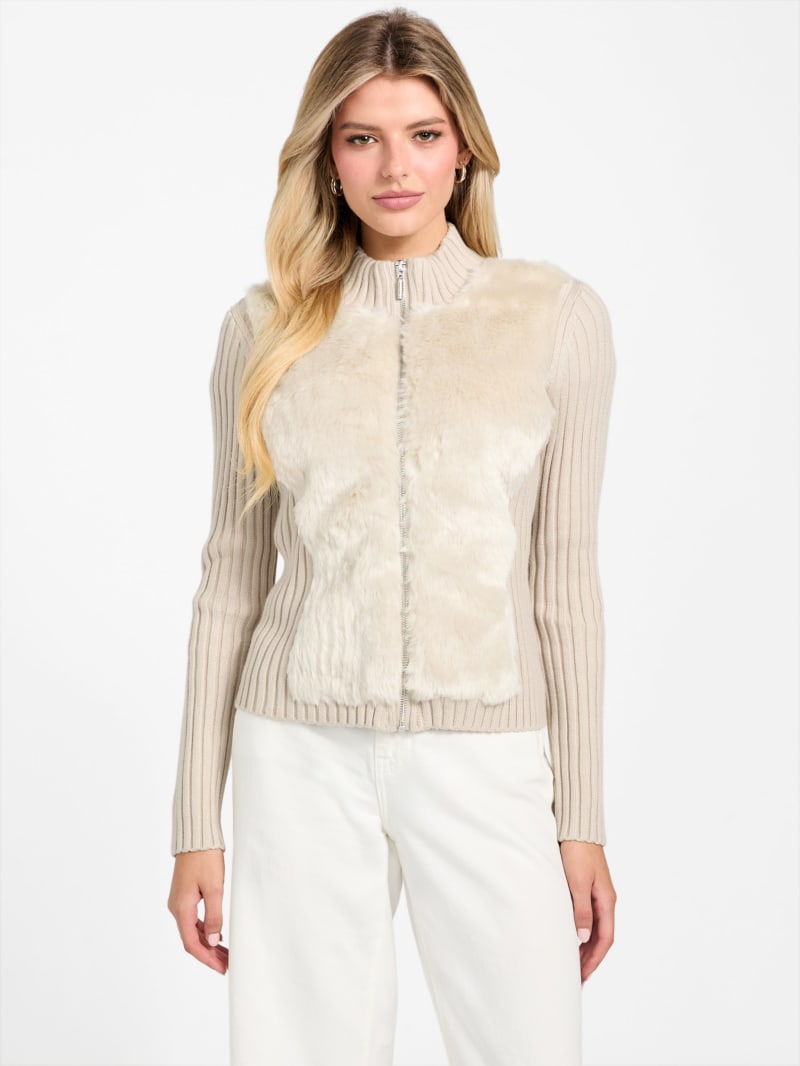 GUESS Eco Mila Faux-Fur Zipped Cardigan