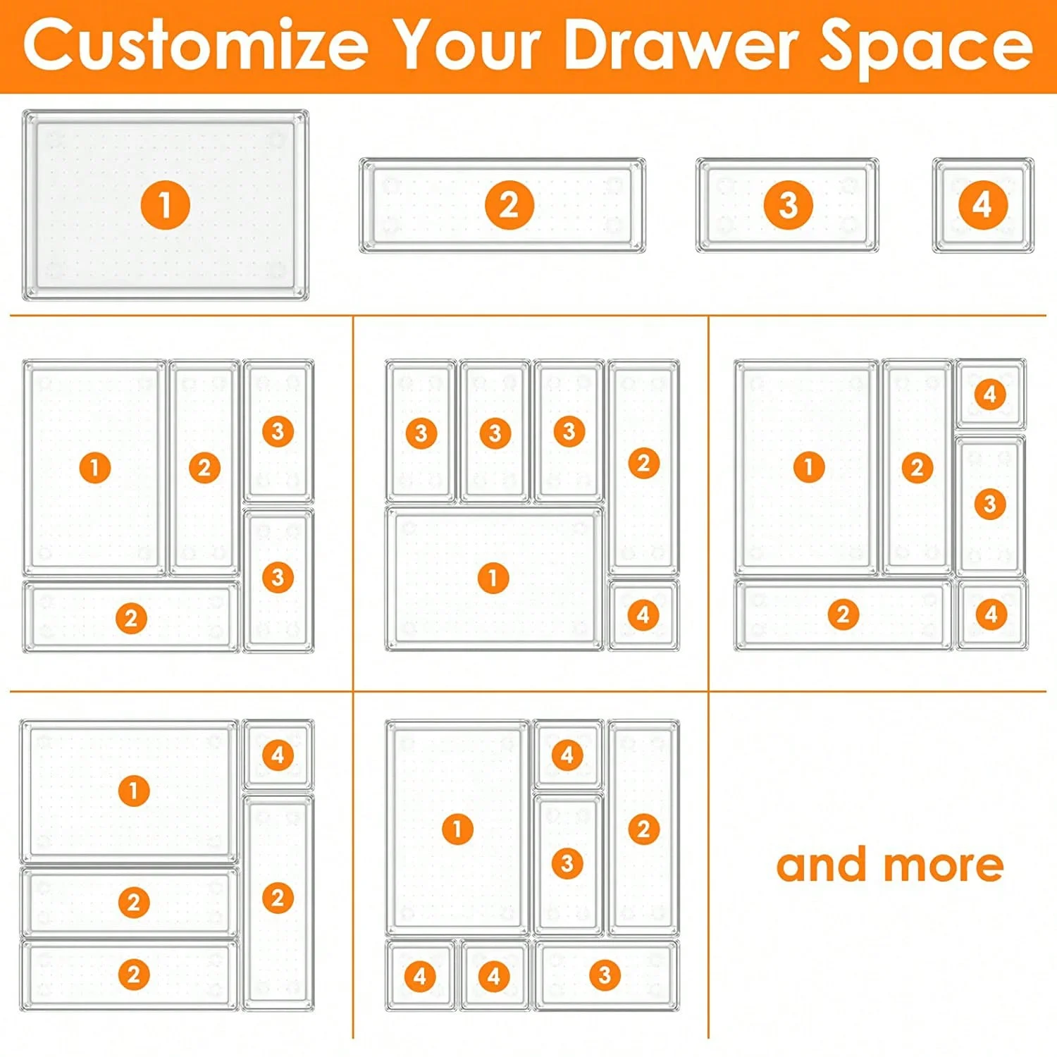 14pcs Drawer Organizer Set With Anti-Slip Silicone Mat, 4 Size Tabletop Drawer Organizer Tray For Makeup, Jewelry, Bedroom Vanity, Office And Kitchen Utensils Storage