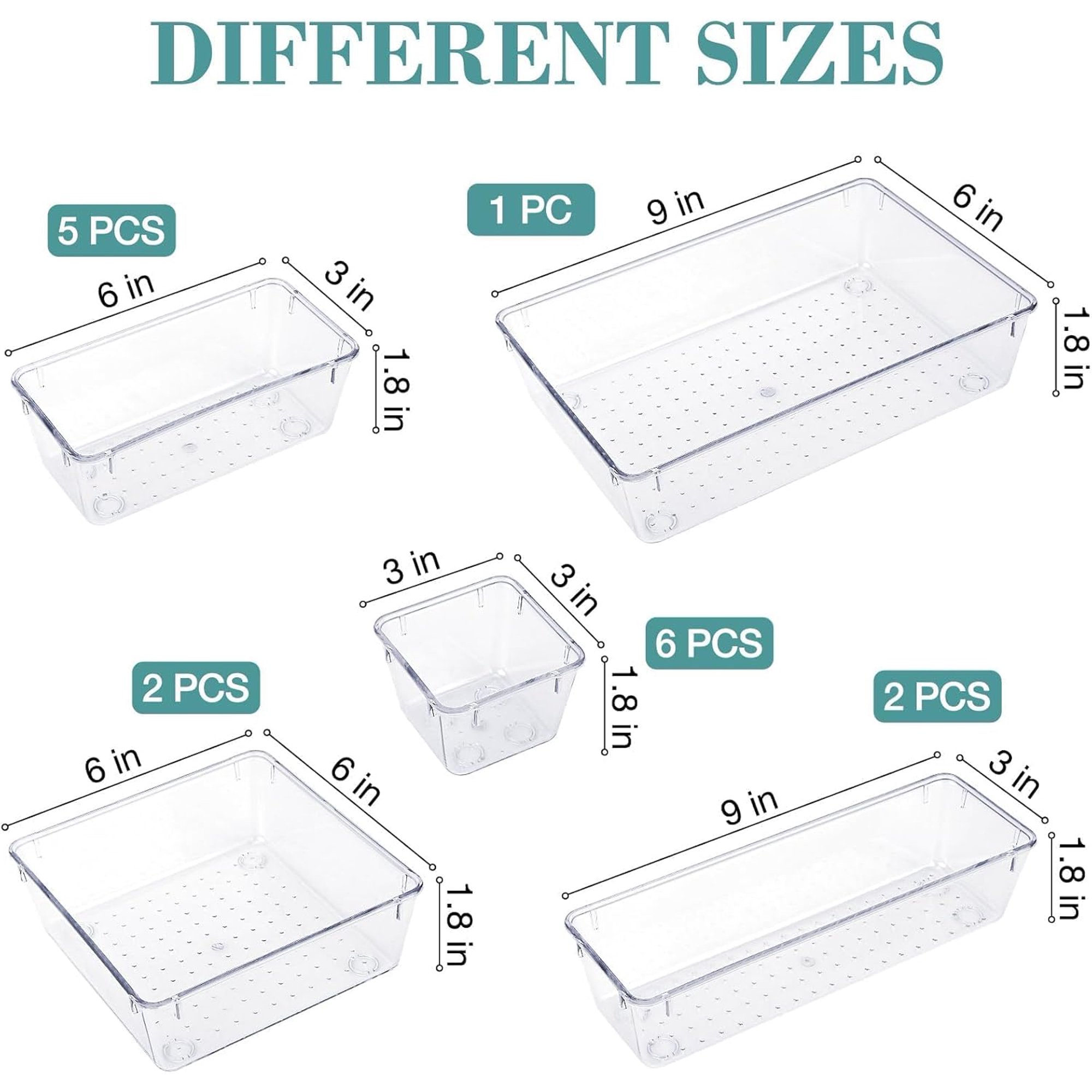 16 PCS Drawer Organizer Set, 5 Varied Size Bathroom and kitchen Drawer cabinet organizer Trays, Clear Storage Bins for Makeup, Jewelry, Utensils and Gadgets
