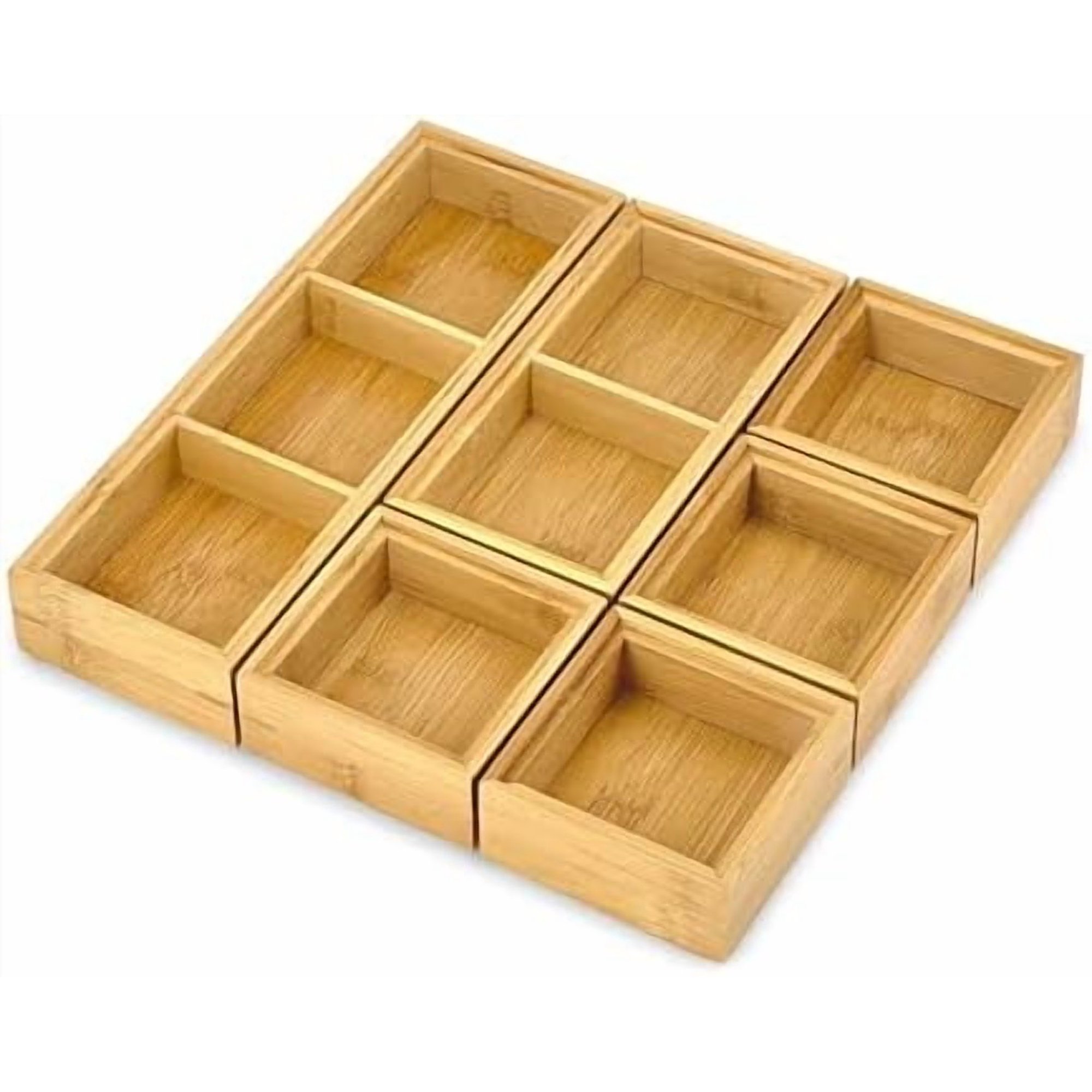 - 6-Pieces Stackable Natural Bamboo Desk Drawer Organizer Trays & Storage Bins (Multi Size) - for Office, Kitchen, Dresser$$Home Decor, Kitchen, & Other