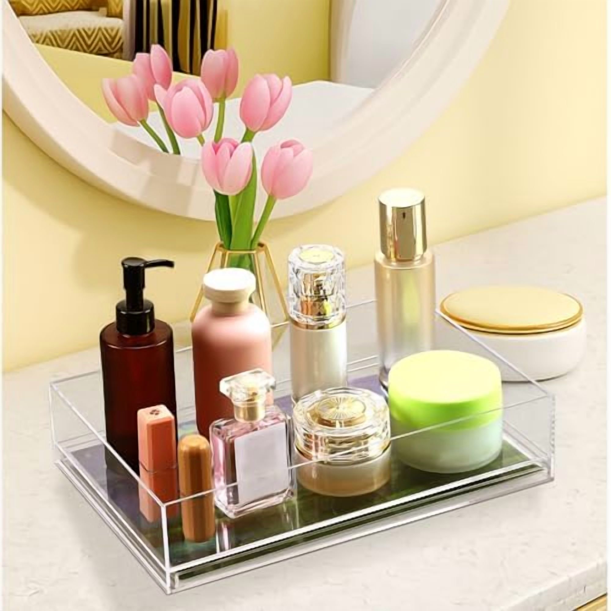 Acrylic Needlepoint Tray 8x 12Large Acrylic Tray with Insert Drawer for Customizable Photos Artwork Fabric Clarity or Messages Display Plastic Drawer Organizer for Vanity Bathroom Kitchen