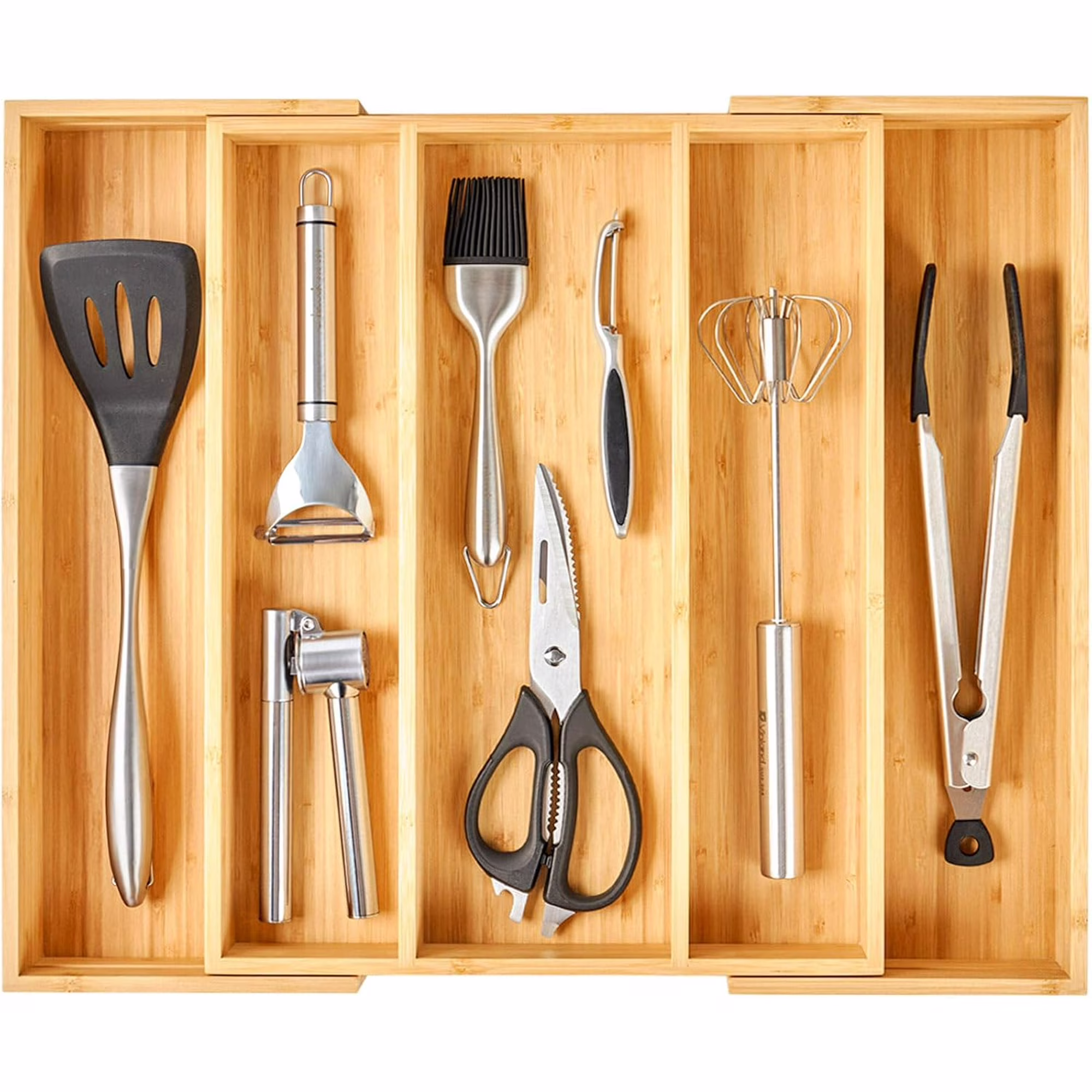 Expandable Kitchen Drawer Organizer, 2.5High Bamboo Utensils Silverware Tray, Adjustable Large Deep Wood Organization Holder